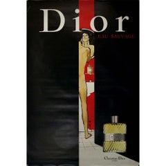 Vintage Circa 1980 original poster for Dior's Eau Sauvage by René Gruau