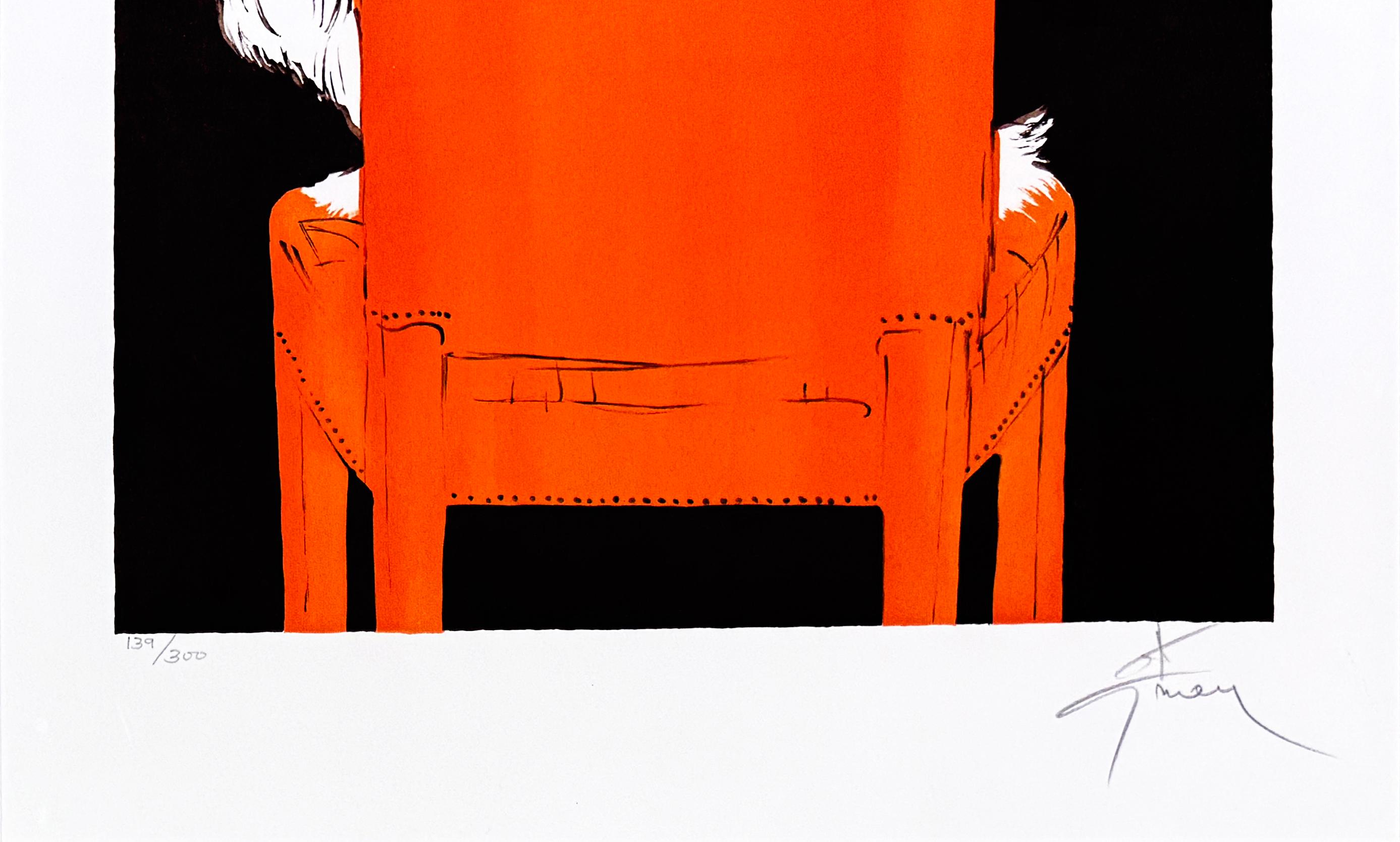Le Petit Chien Sur Le Fauteuil (litografia incorniciata e firmata a mano) - Print di René Gruau