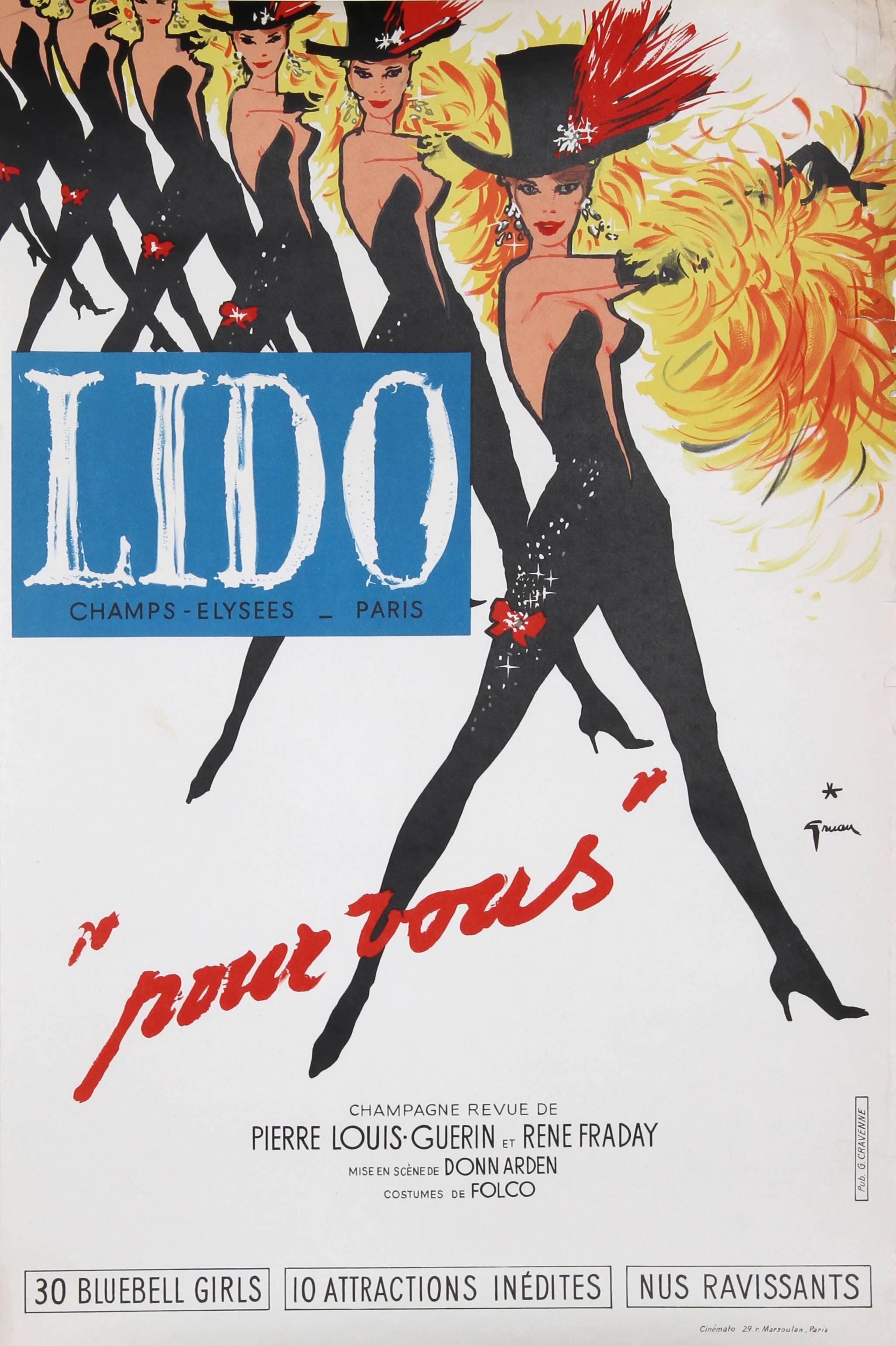 René Gruau Print - "Lido, Pour Vous" Lithograph Poster by Rene Gruau