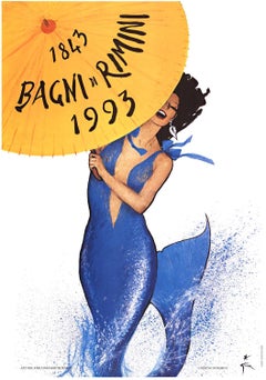 Vintage Original  "Bagni di Rimini" Mermaid Italian travel poster