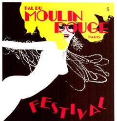 Original Bal du Moulin Rouge "Festival" Französisch Kabarett Plakat, Leinen hinterlegt