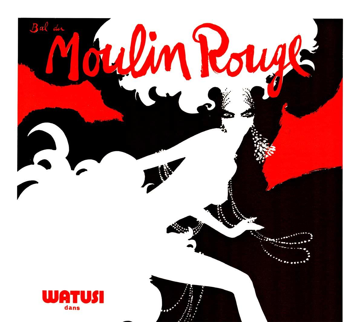 Original Bal du Moulin Rouge Frenesie Vintage Französisch Kabarett Plakat, auf Leinen – Print von René Gruau