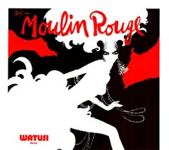 Original Bal du Moulin Rouge Frenesie vintage French cabaret poster, on linen