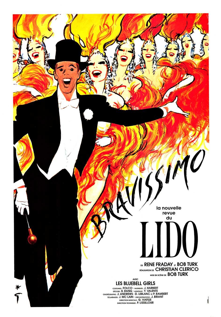Cartel original Bravissimo Lido Paris Cabaret cartel vintage pequeño formato