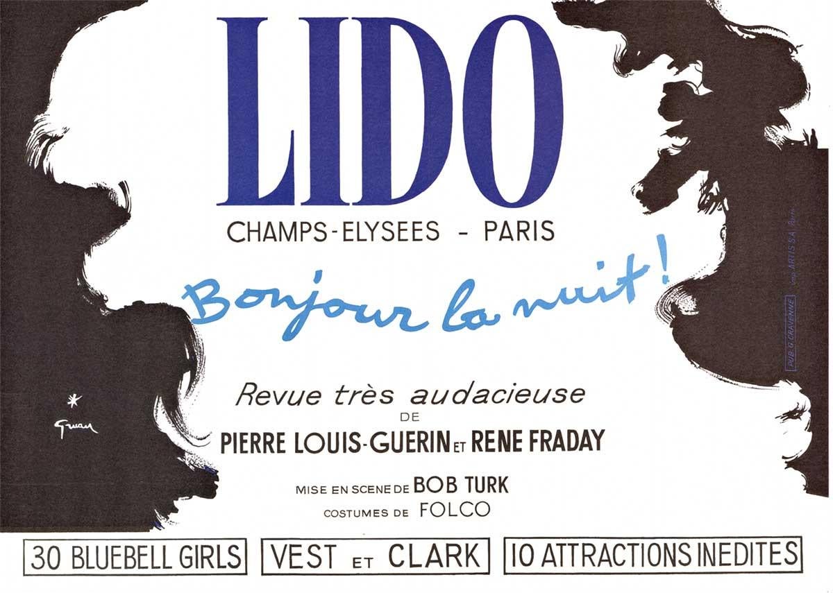 Original Lido Bonjour la nuit! vintage French cabaret poster  Rene Gruau - Print by René Gruau