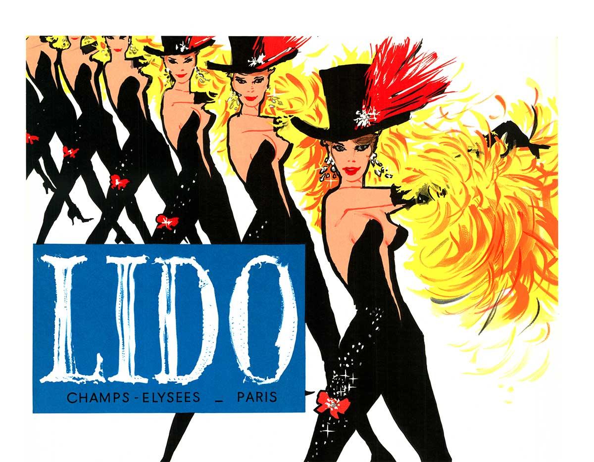 Cartel original Lido 'Pour Vous' Cabaret francés vintage 1961 con reverso de lino. - Print de René Gruau
