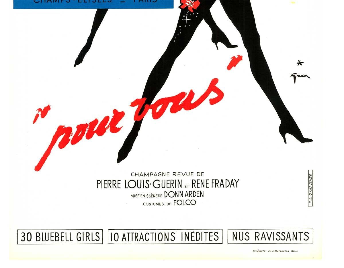 Cartel original Lido 'Pour Vous' Cabaret francés vintage 1961 con reverso de lino. - Print moderno estadounidense de René Gruau