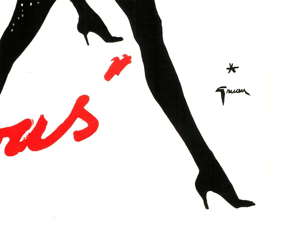 Cartel original Lido 'Pour Vous' Cabaret francés vintage 1961 con reverso de lino. - Figurative Print Negro de René Gruau