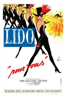 Cartel original Lido 'Pour Vous' Cabaret francés vintage 1961 con reverso de lino.