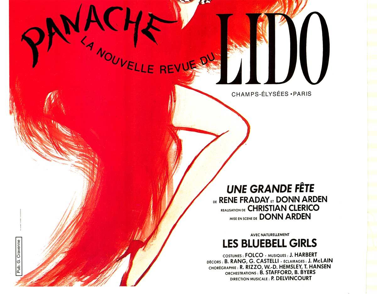 Affiche vintage originale Panache Lido French Cabaret avec dos en lin - Print de René Gruau