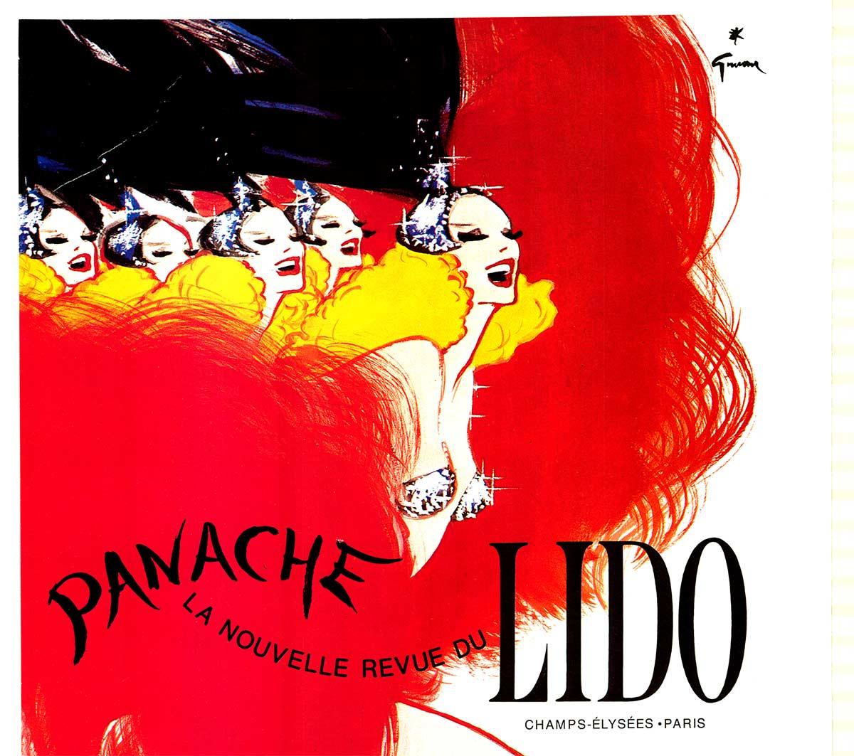 Affiche vintage originale Panache Lido French Cabaret avec dos en lin - Art déco Print par René Gruau