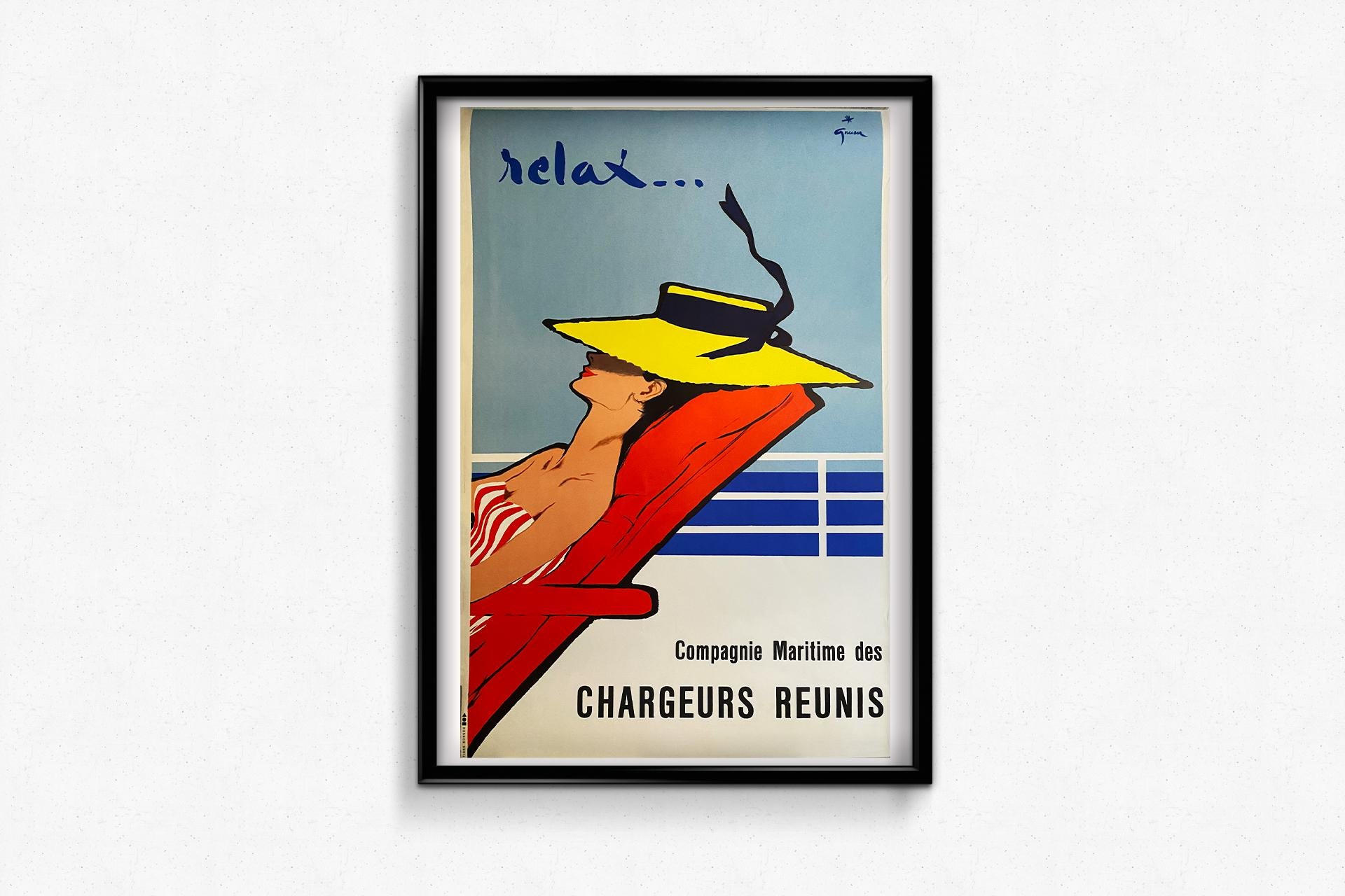 Original poster by René Gruau - Relax... Compagnie Maritime des Chargeurs Réunis For Sale 1