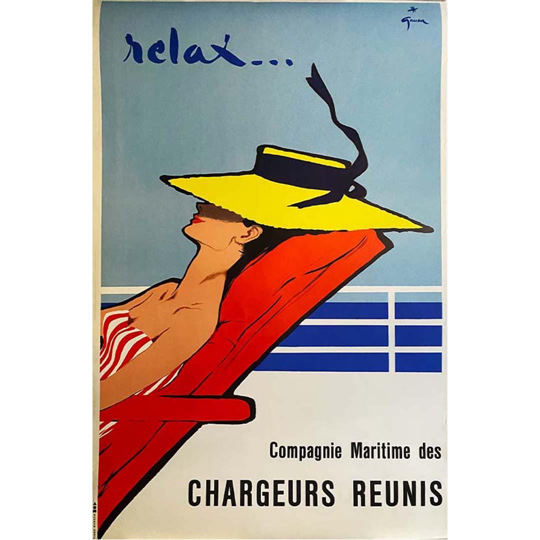 Dieses Originalplakat wurde für Chargeurs Réunis, eine große französische Schifffahrtsgesellschaft mit Sitz in Marseille, erstellt.

René GRUAU (1909-2004) war ein französisch-italienischer Illustrator, Plakatkünstler und Maler, der für seine