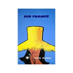 Vintage Original travel poster, made by Air France for the French Riviera in 1962
