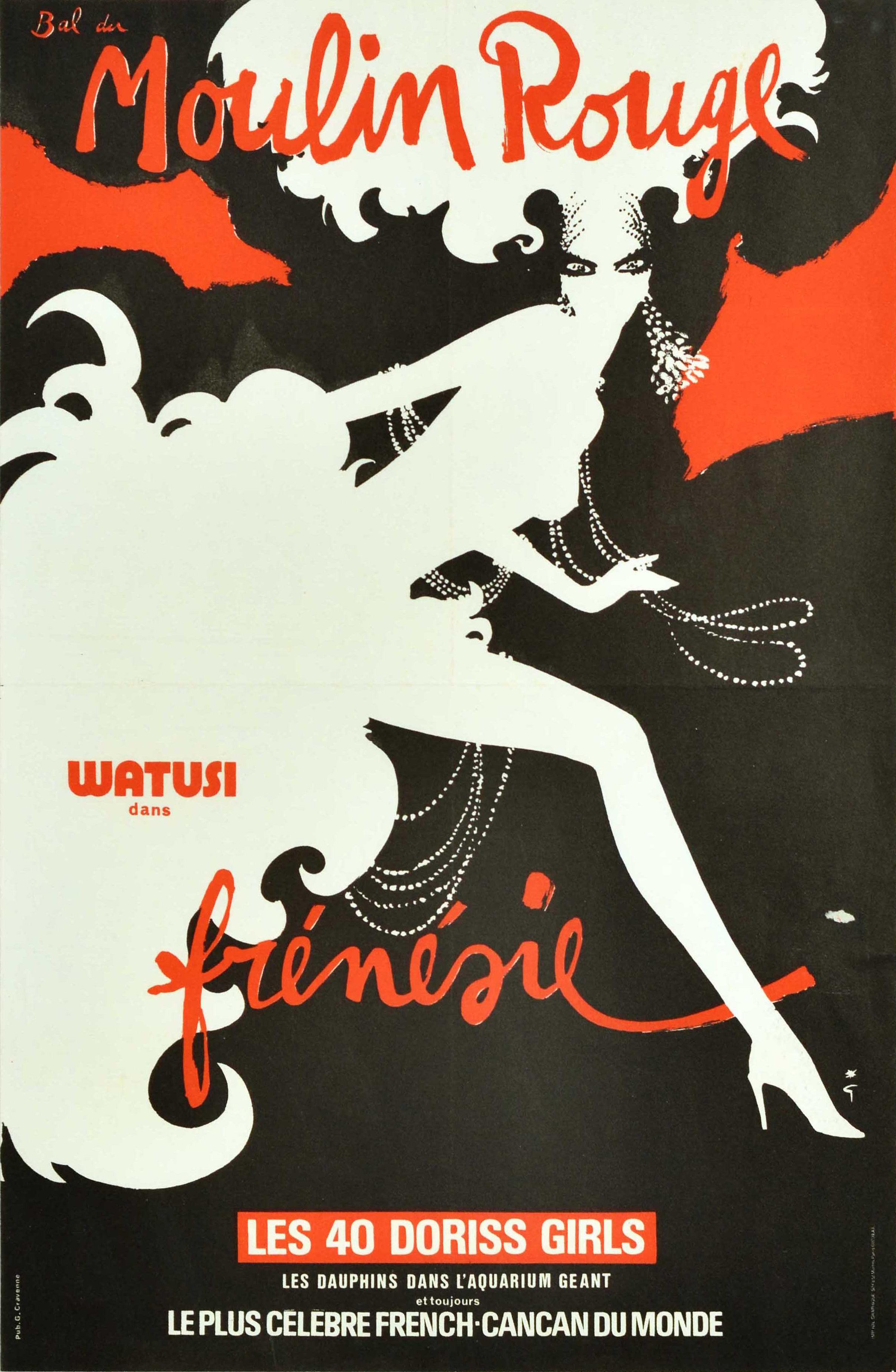 René Gruau Print - Original Vintage Moulin Rouge Poster Watusi Frenesie Cabaret Doriss Girls Cancan