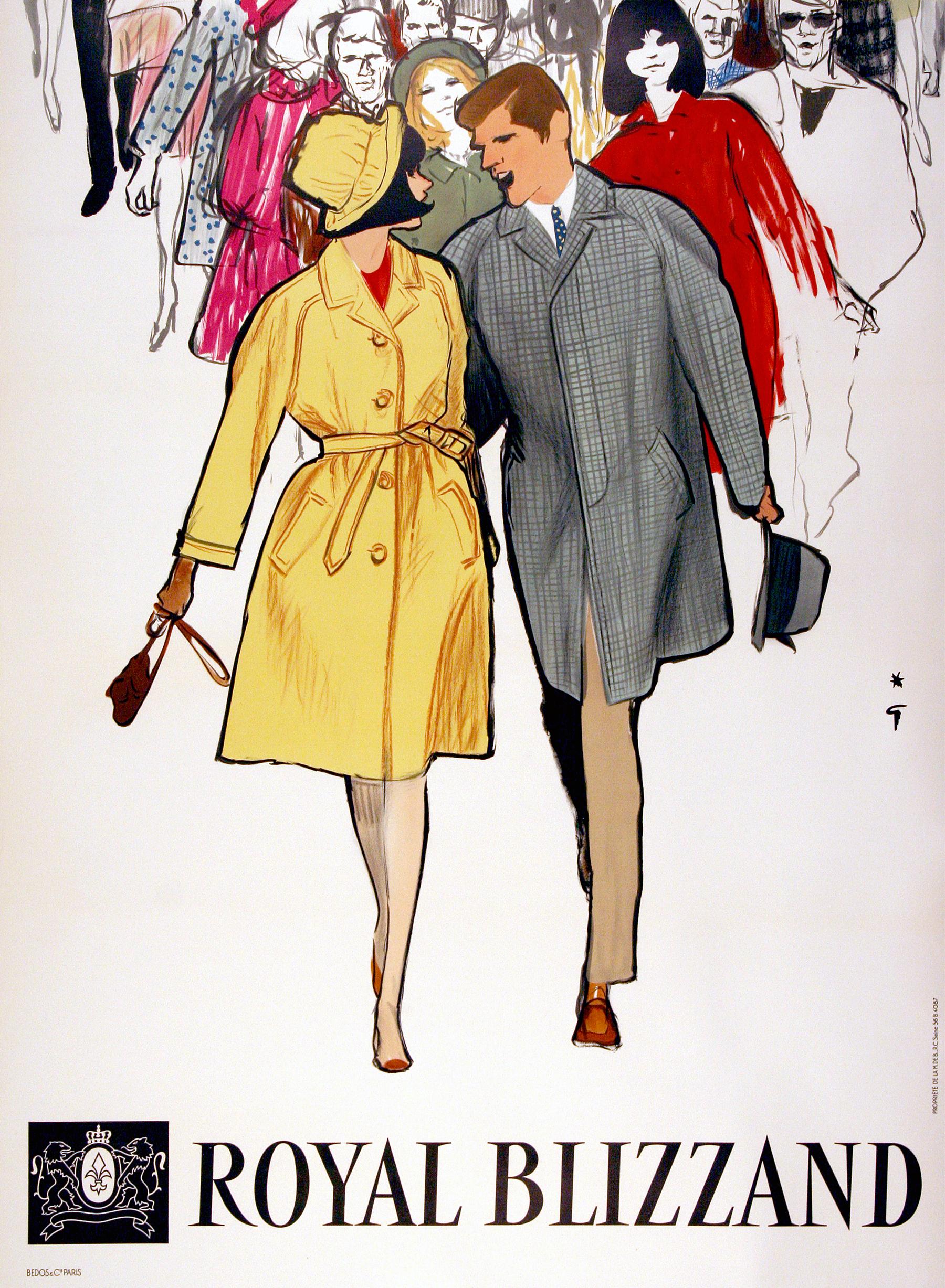 Póster Vintage Original de Royal Blizzand por Rene Gruau Trenchcoat c1965 - Print de René Gruau