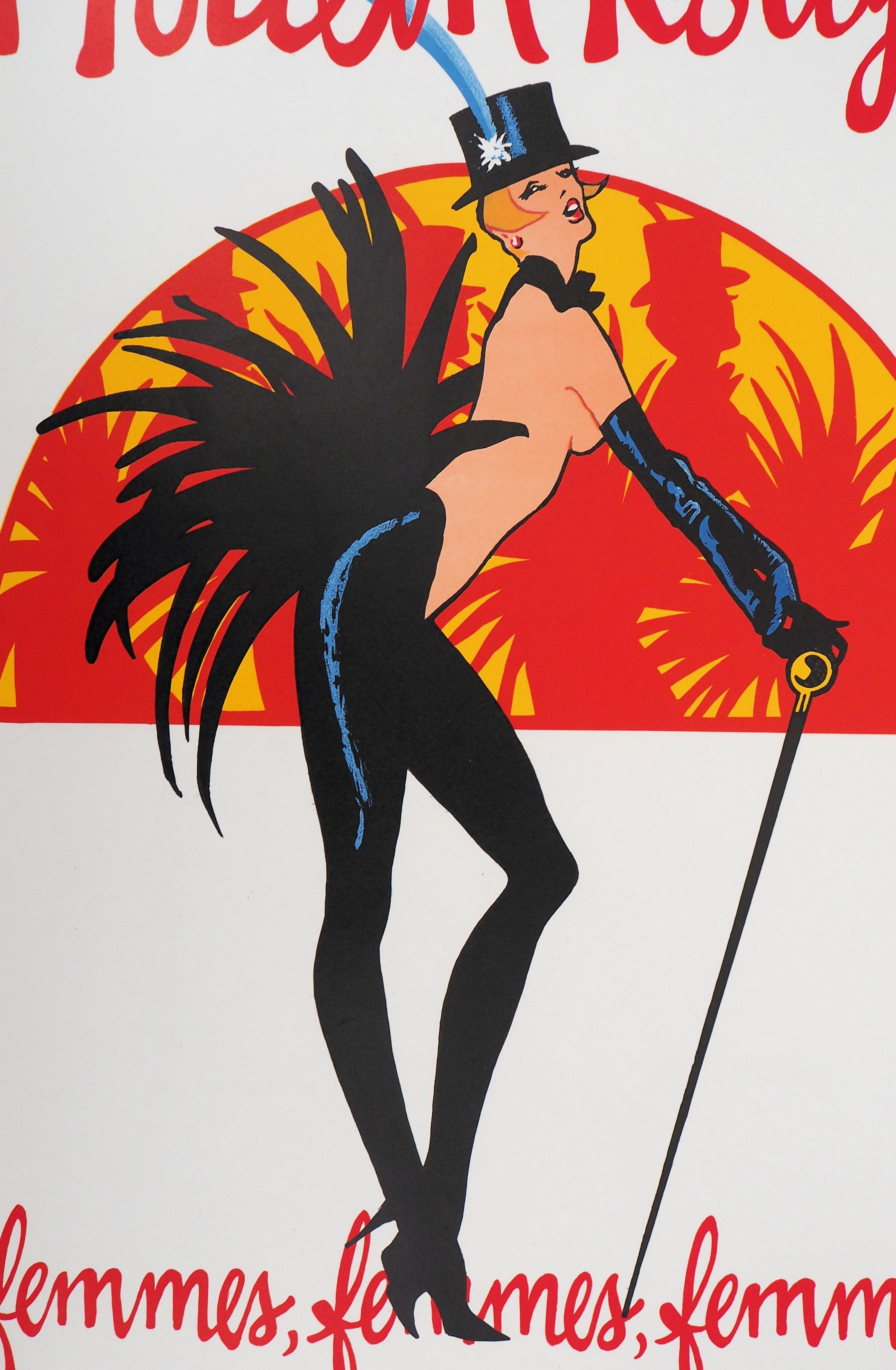 Paris Montmartre : Moulin Rouge - Original lithograph - Beige Figurative Print by René Gruau