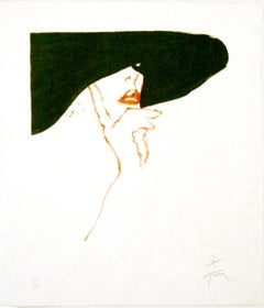 Rene Gruau Impresión firmada a mano y numerada c1989 Mujer en Outllne rojo