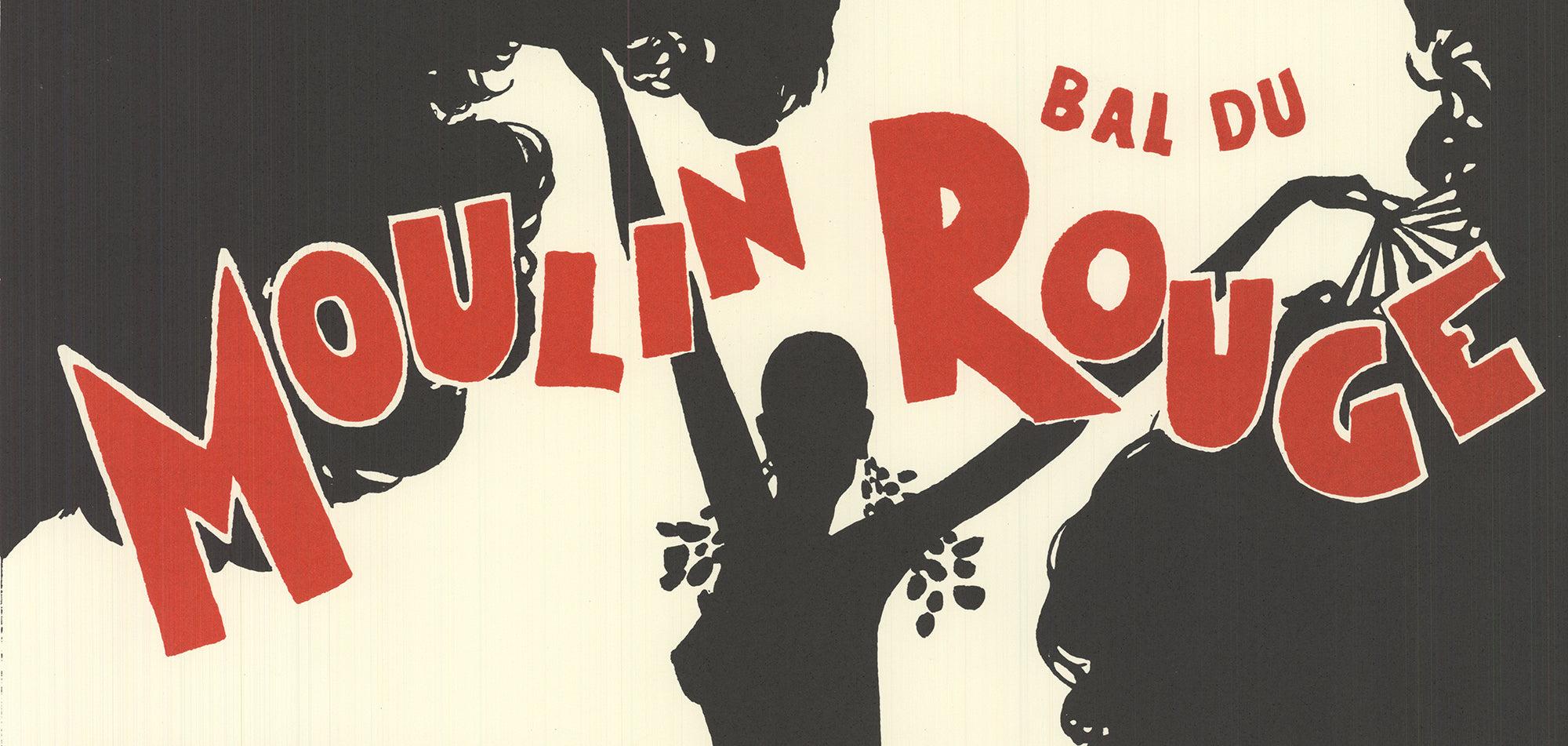 This is a lithograph reproduction of René Gruau's iconic Moulin Rouge poster, created as an advertisement for The Moulin Rouge Festival, featuring the famous 40 Doriss Girls. Gruau’s bold and elegant style, with its strong lines and vibrant use of