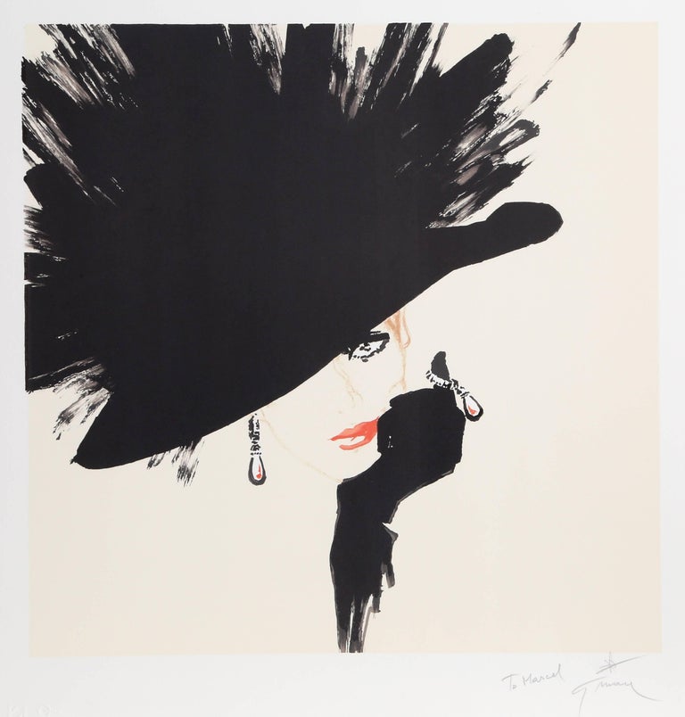 Rene Gruau Print
 René Gruau Woman in a Black Hat Signed Lithograph by Rene Gruau