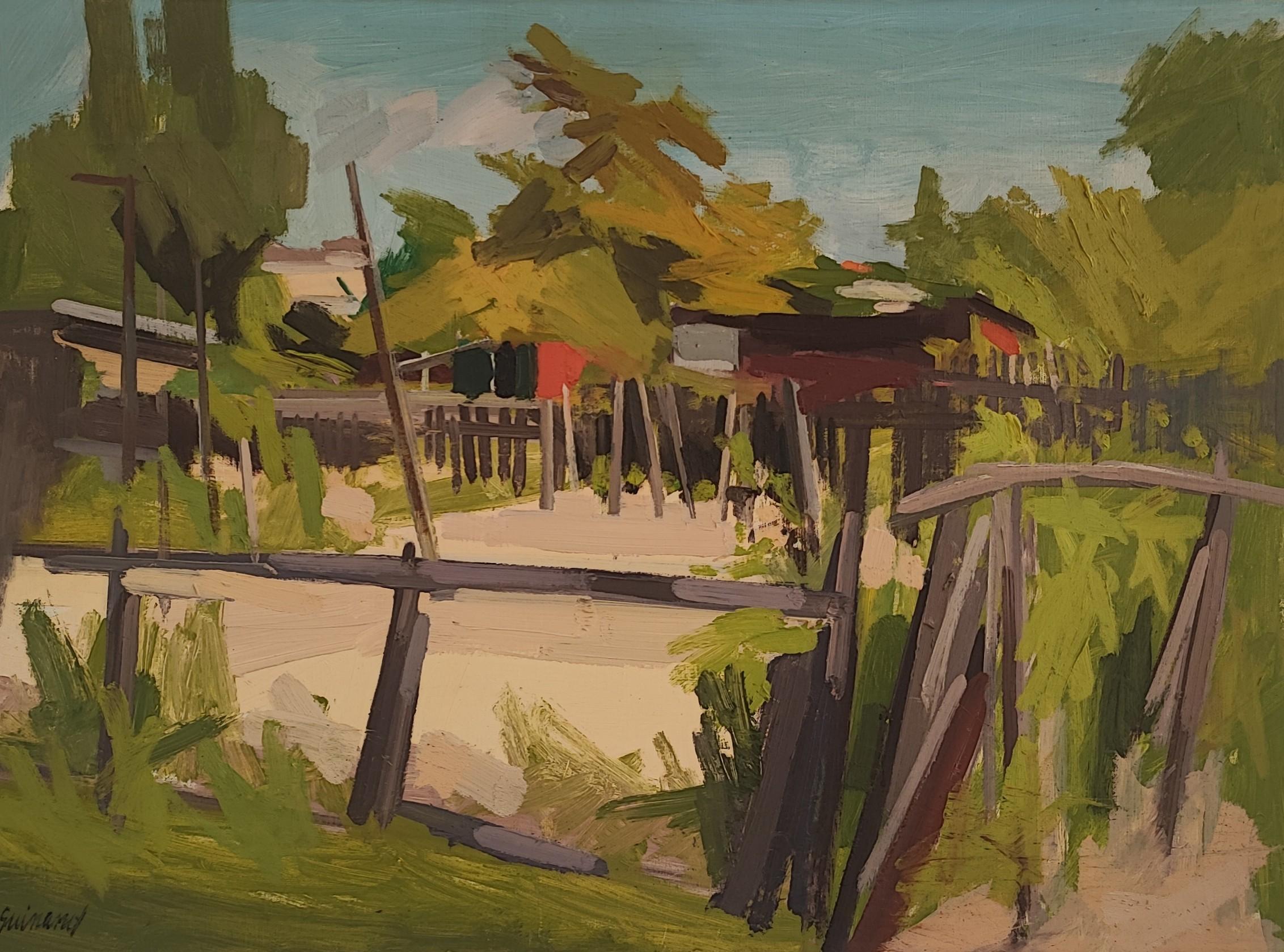 René Guinand Landscape Painting – Ein Garten an der Queue d'Arve, Genf