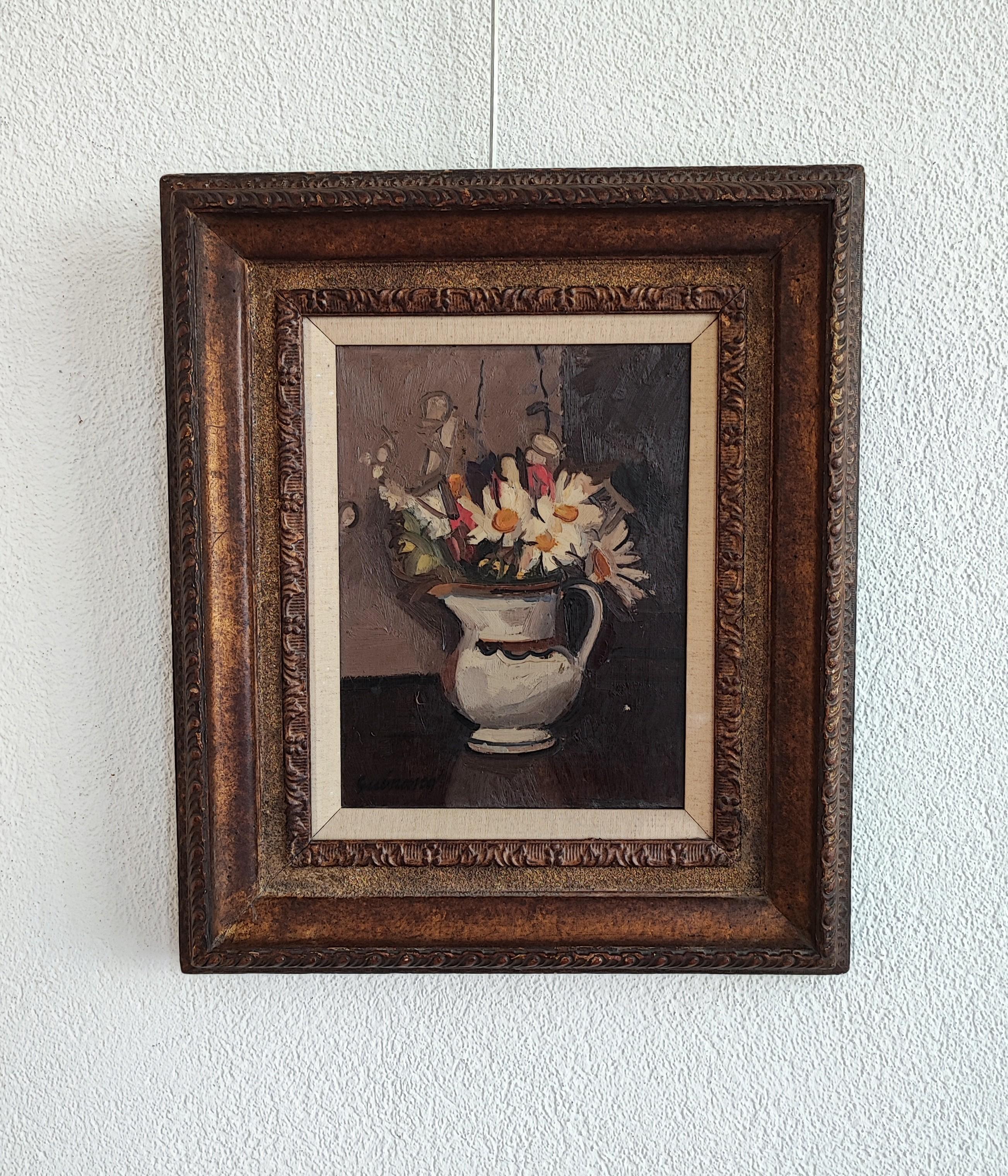 Bouquet in carafe - Painting by René Guinand