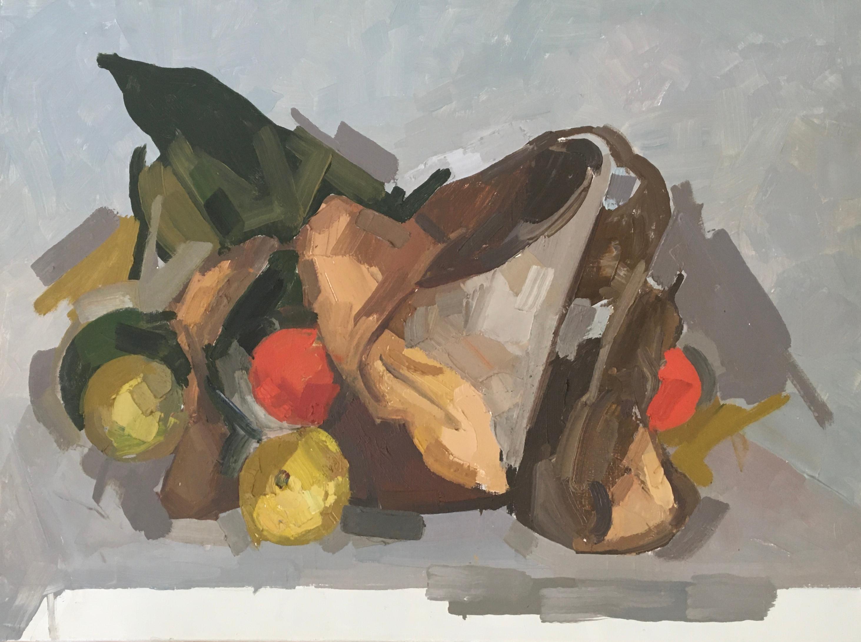 René Guinand Still-Life Painting - Broken pot and fruit