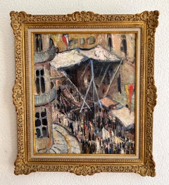 Festivities in Geneva's Old Town, Oil on Canvas, Early 20th Century