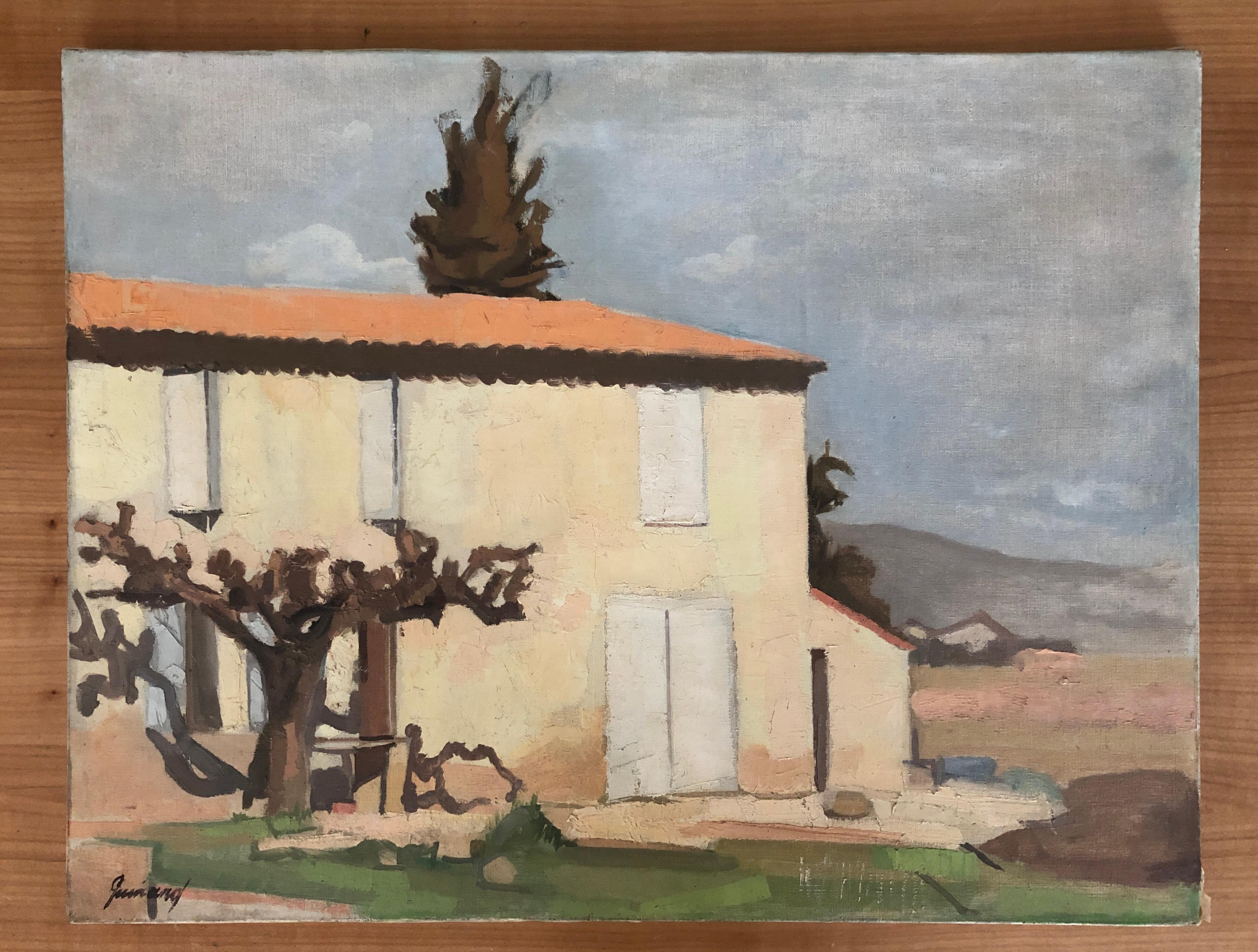 Landscape and country house - Painting by René Guinand