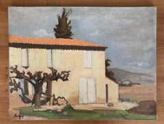 Landscape and Country House Painting, Oil on Canvas, Late 20th Century