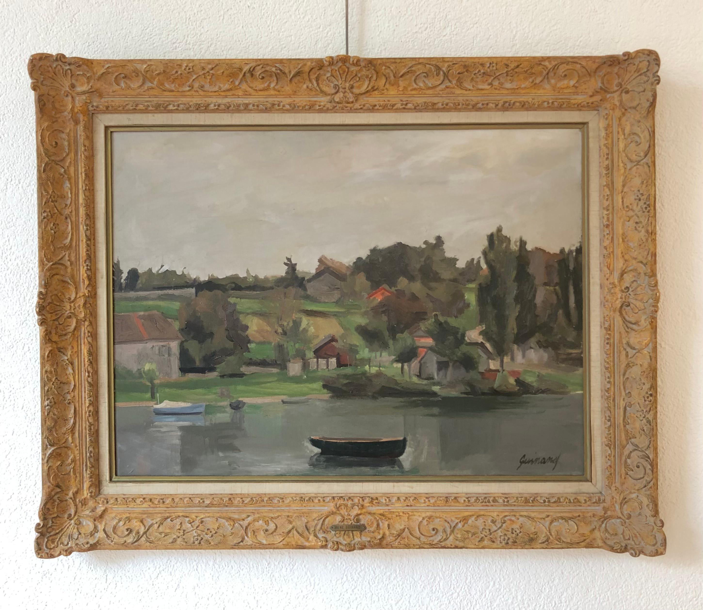 Paysage à La Belotte, Genève, lac de Genève - Painting de René Guinand