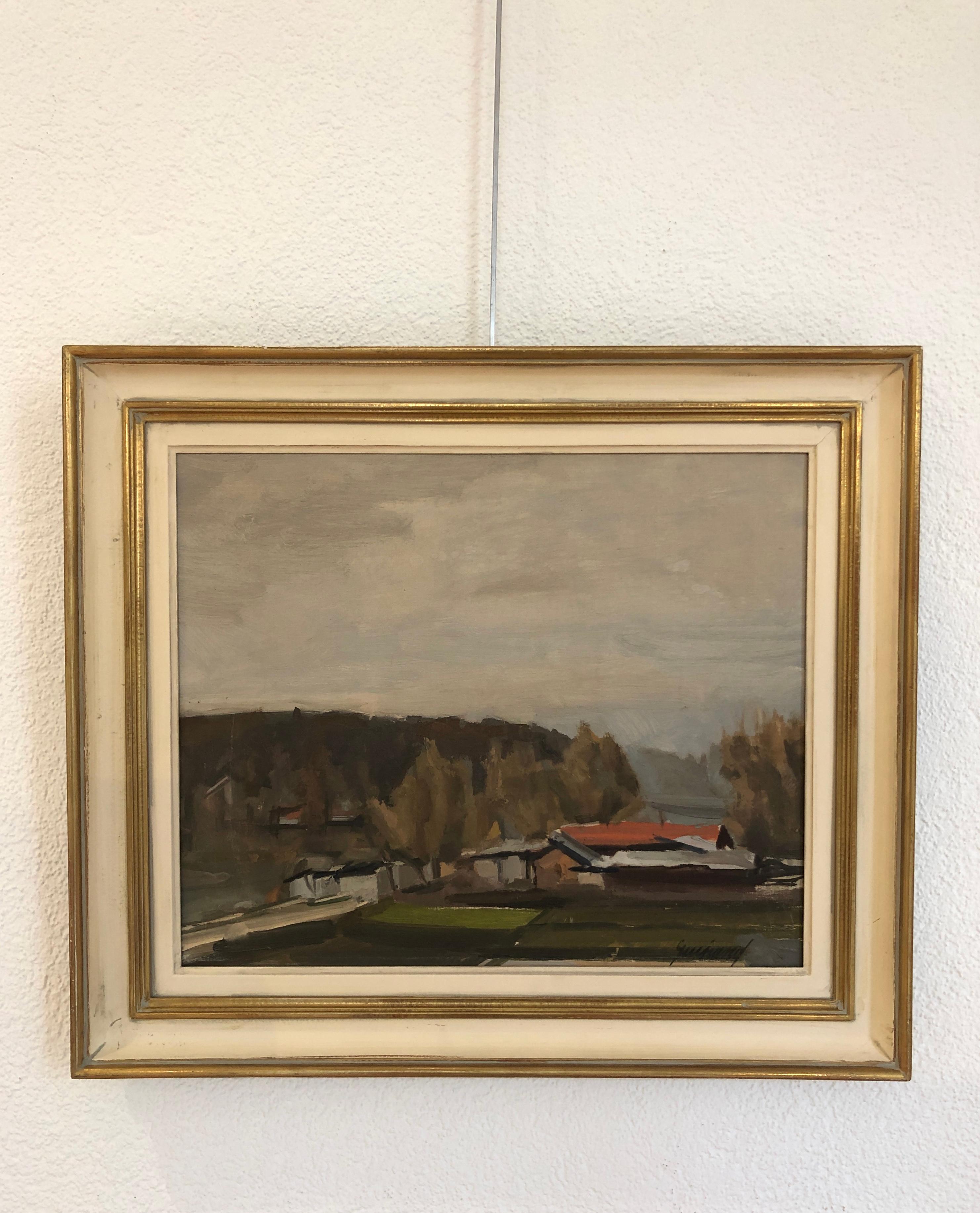 Landscape and farm - Painting by René Guinand