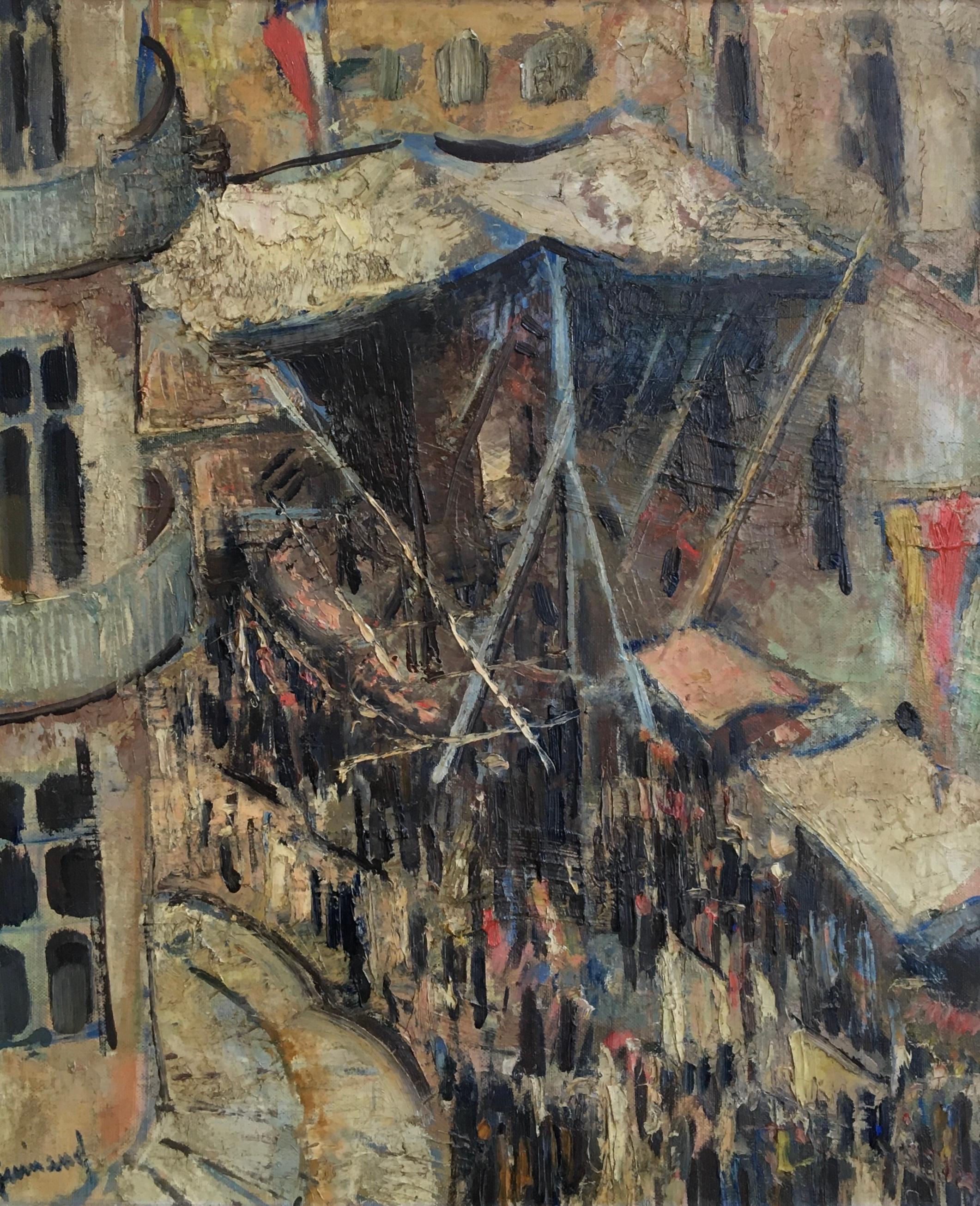 René Guinand Landscape Painting - Party in the old town, Geneva