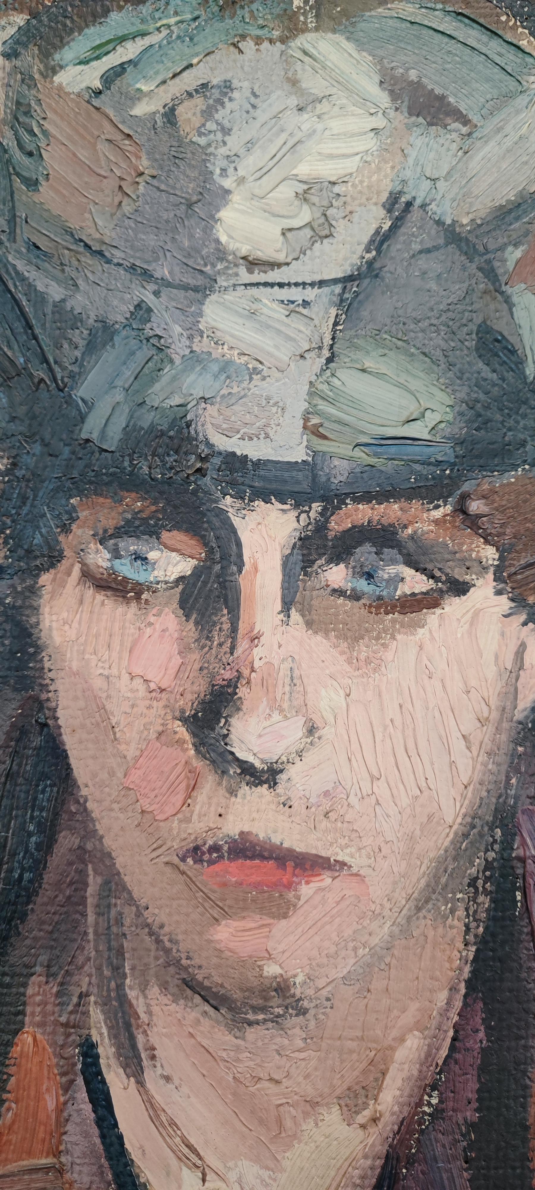 Frau mit einem Kochhut aus der Belle Epoque (Schwarz), Portrait Painting, von René Guinand