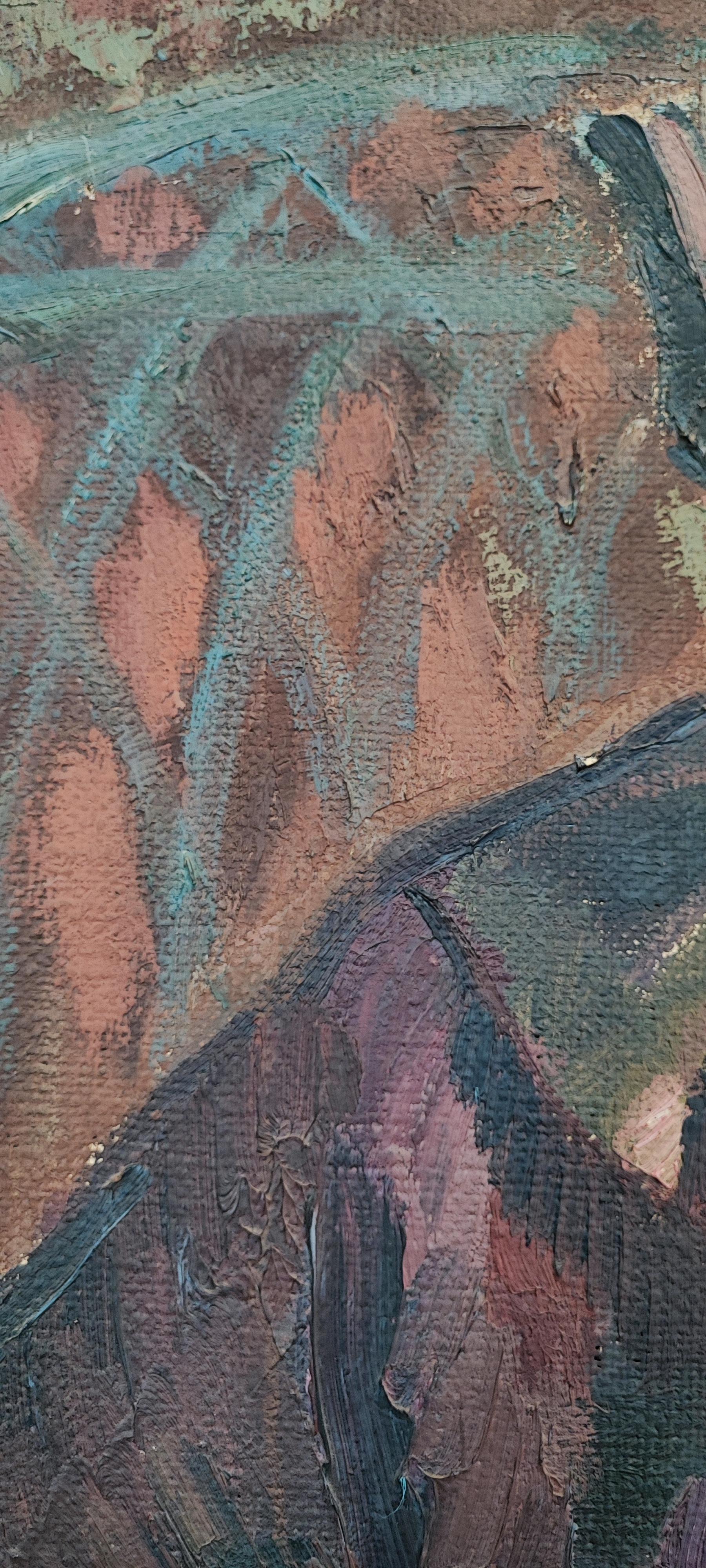 Arbeiten auf Leinwand
Goldener Holzrahmen
81 x 68 x 3 cm
Frau mit Kochmütze
Dieses eindrucksvolle, für den Expressionismus typische Porträt zeigt eine Frau in einer introspektiven Pose. Kräftige Pinselstriche und dunkle Farbtöne betonen die
