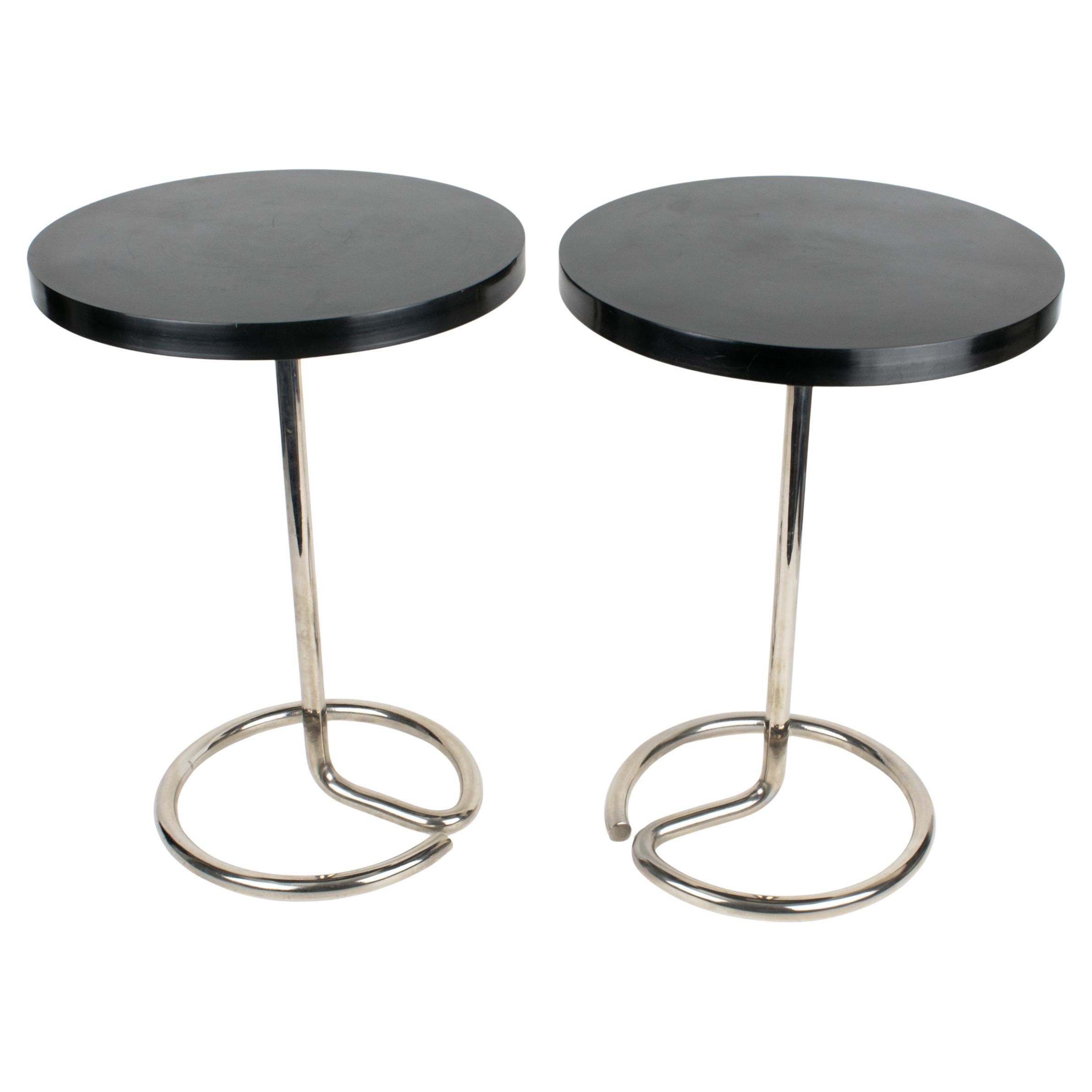 René Herbst Art Deco Side Coffee Table Bakelite and Chrome, a pair, circa 1935 For Sale