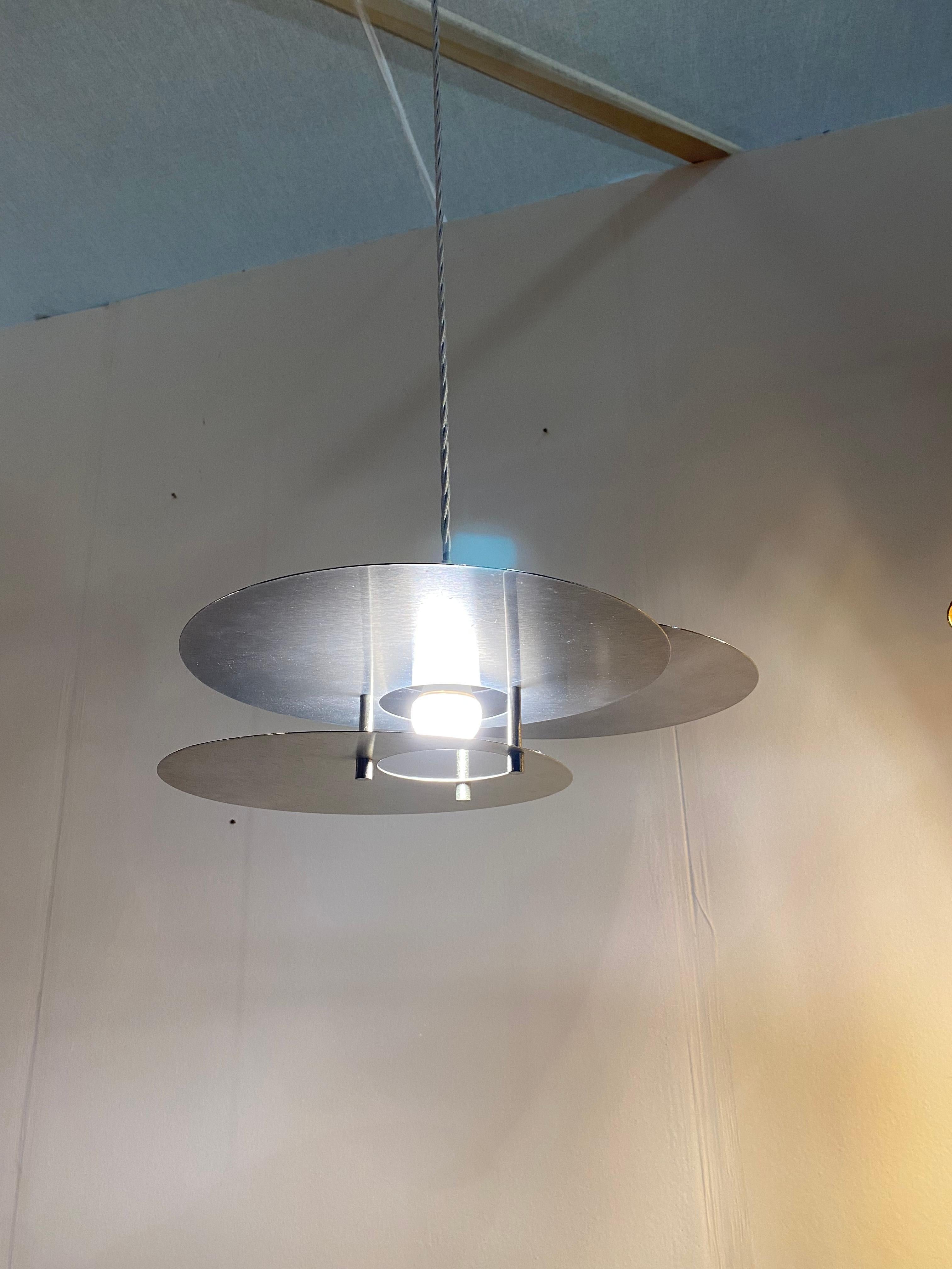 René Herbst Bauhaus Modernist Ceiling Lamp Pendant Chandelier 1950s Steel Space For Sale 4
