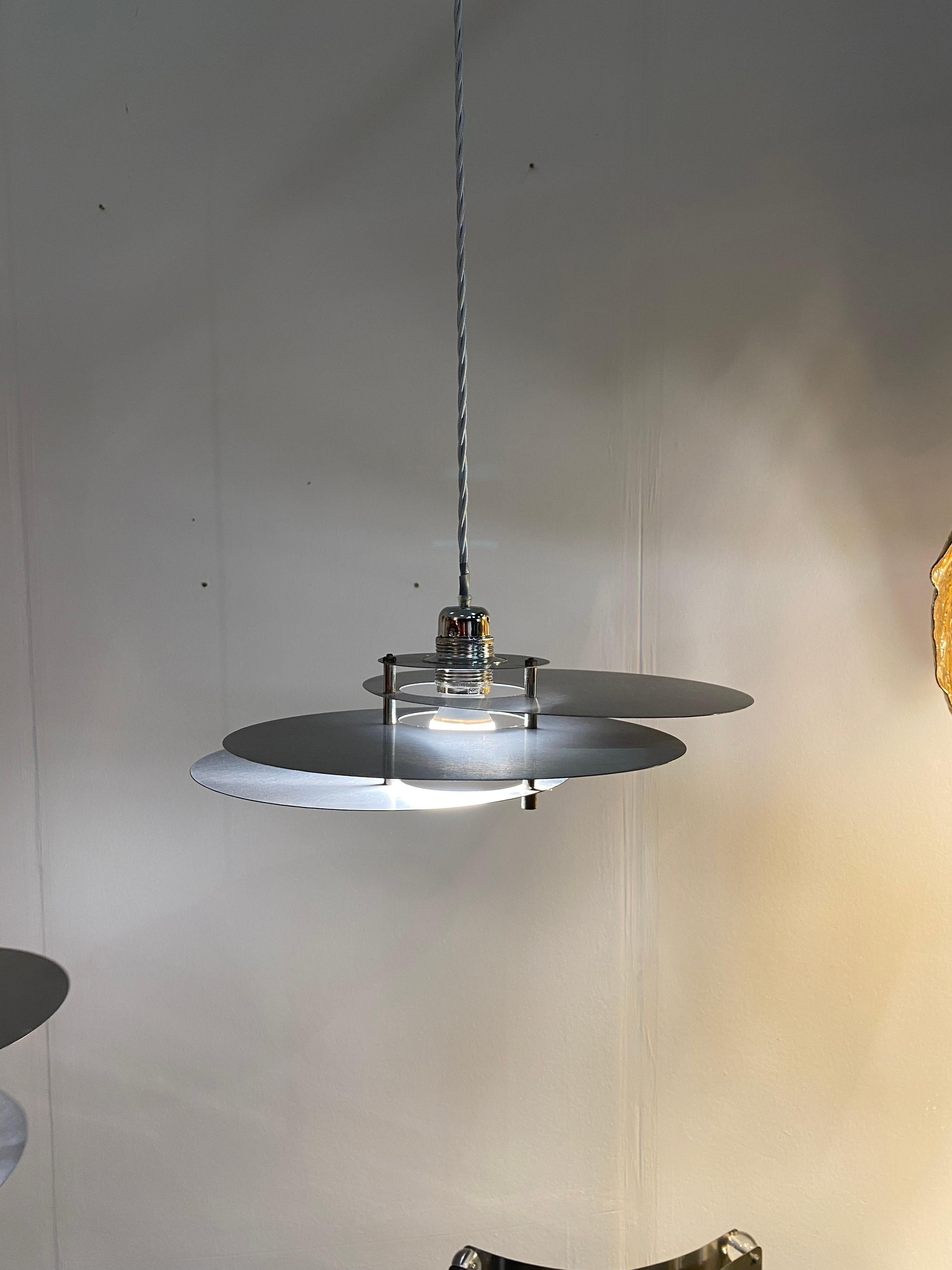 René Herbst Bauhaus Modernist Ceiling Lamp Pendant Chandelier 1950s Steel Space For Sale 5