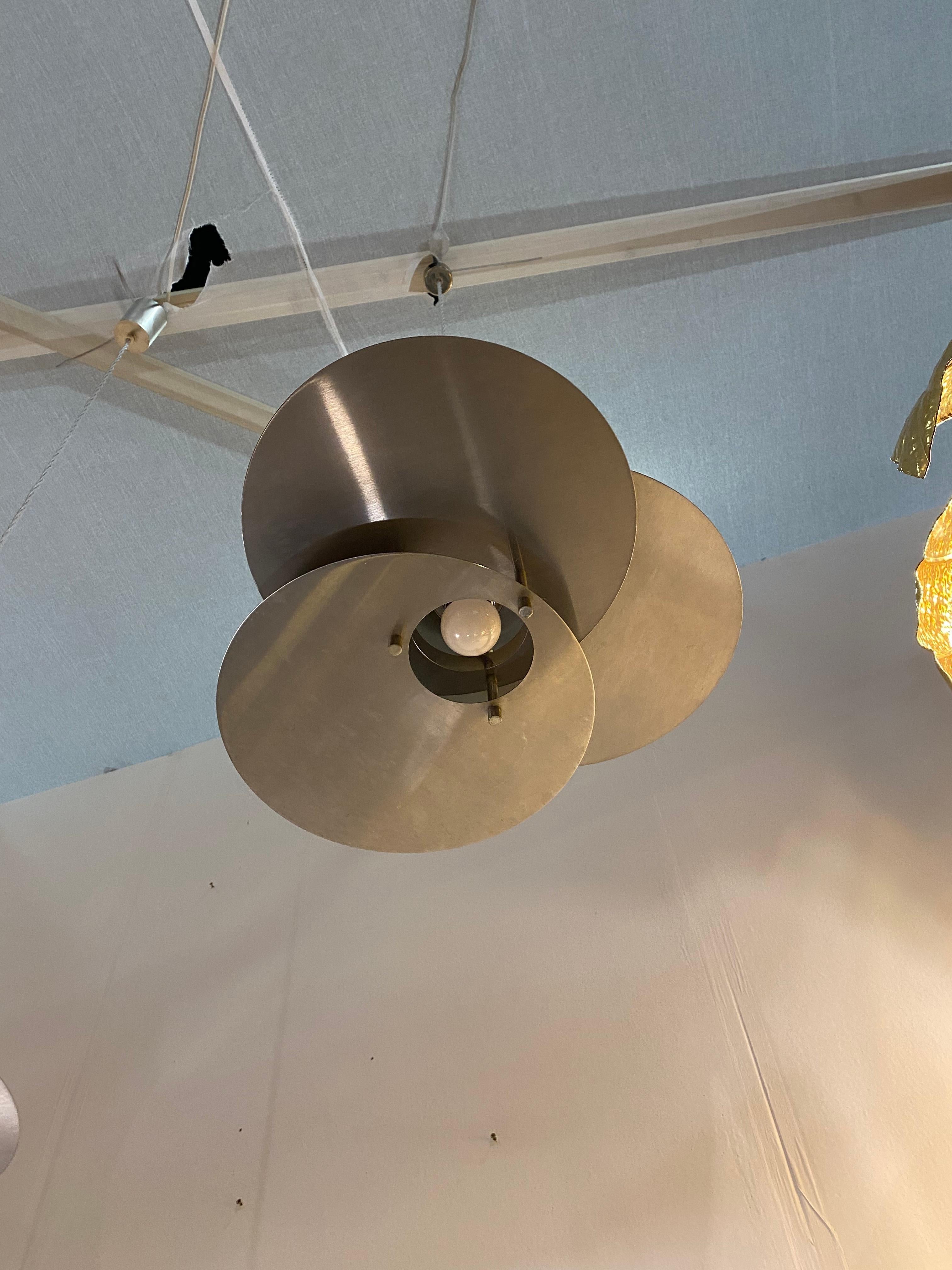 René Herbst Bauhaus Modernist Ceiling Lamp Pendant Chandelier 1950s Steel Space In Good Condition For Sale In London, GB