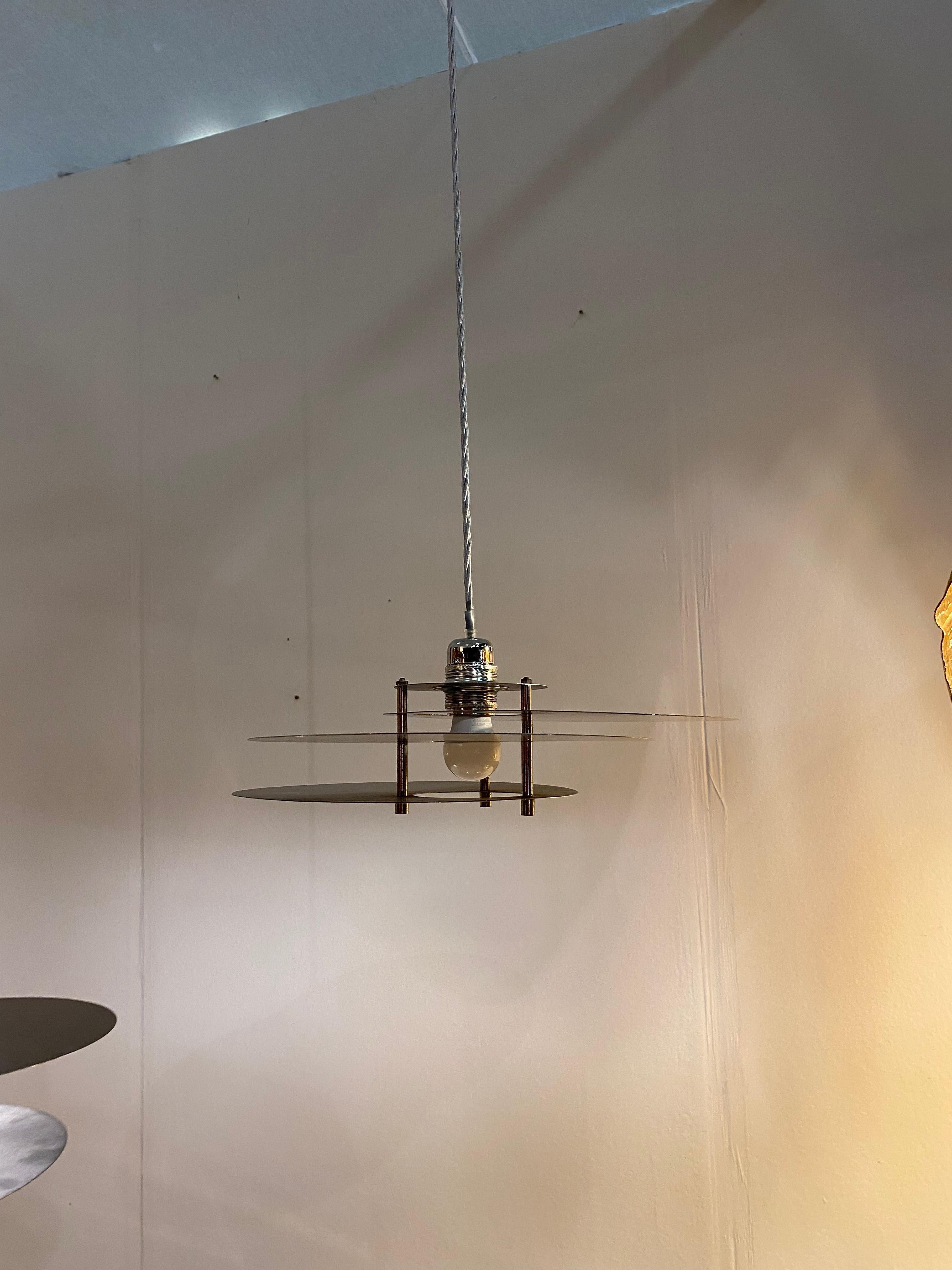 Mid-20th Century René Herbst Bauhaus Modernist Ceiling Lamp Pendant Chandelier 1950s Steel Space For Sale