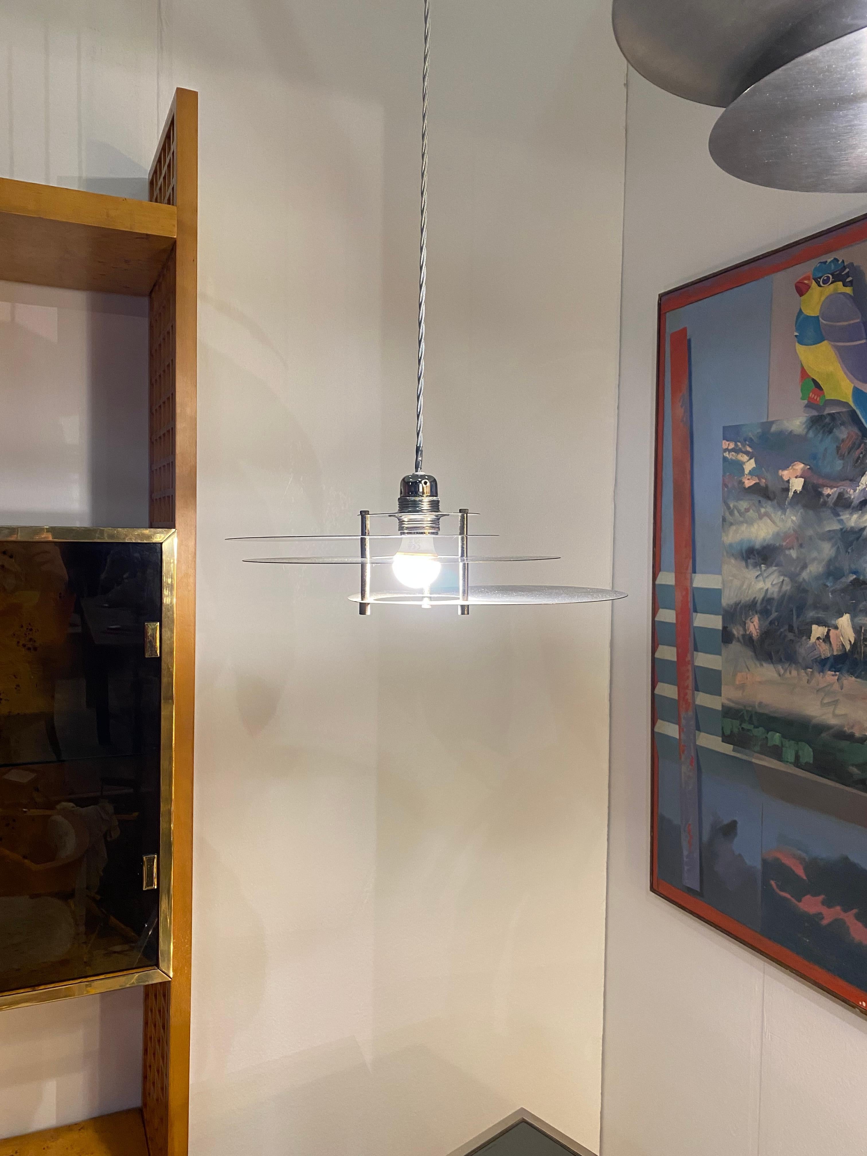 René Herbst Bauhaus Modernist Ceiling Lamp Pendant Chandelier 1950s Steel Space For Sale 1