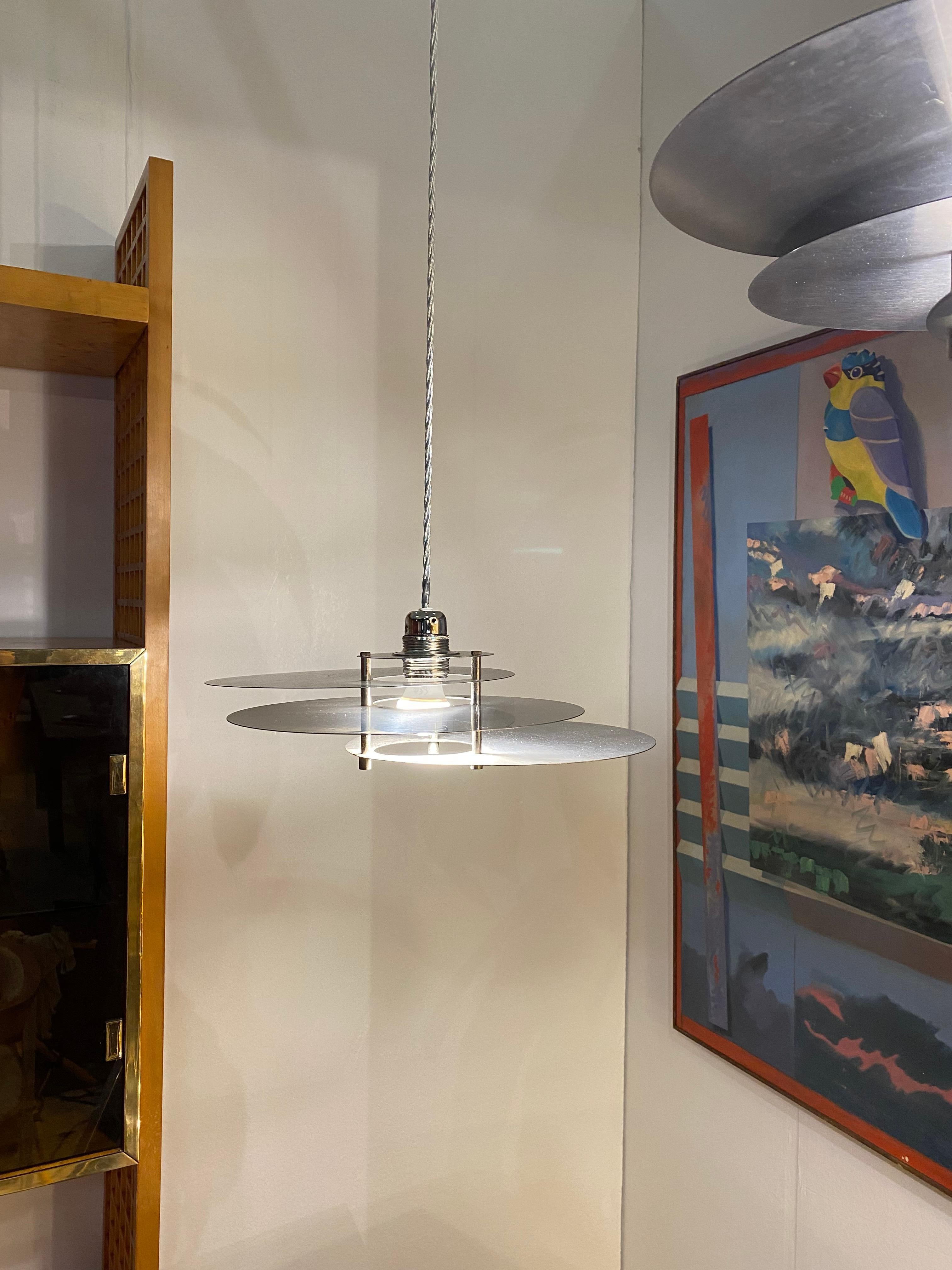René Herbst Bauhaus Modernist Ceiling Lamp Pendant Chandelier 1950s Steel Space For Sale 2