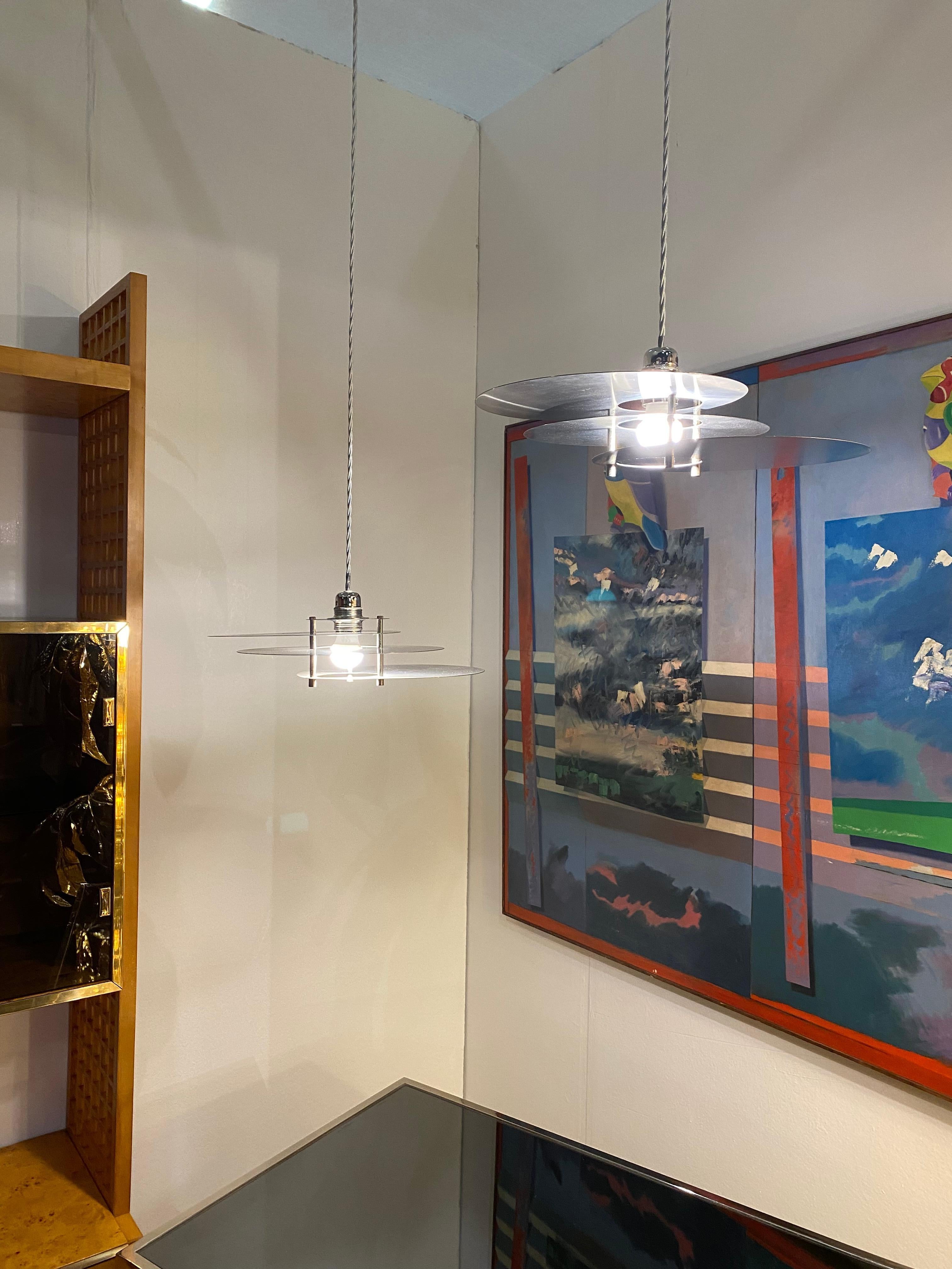 René Herbst Bauhaus Modernist Ceiling Lamp Pendant Chandelier 1950s Steel Space For Sale 3