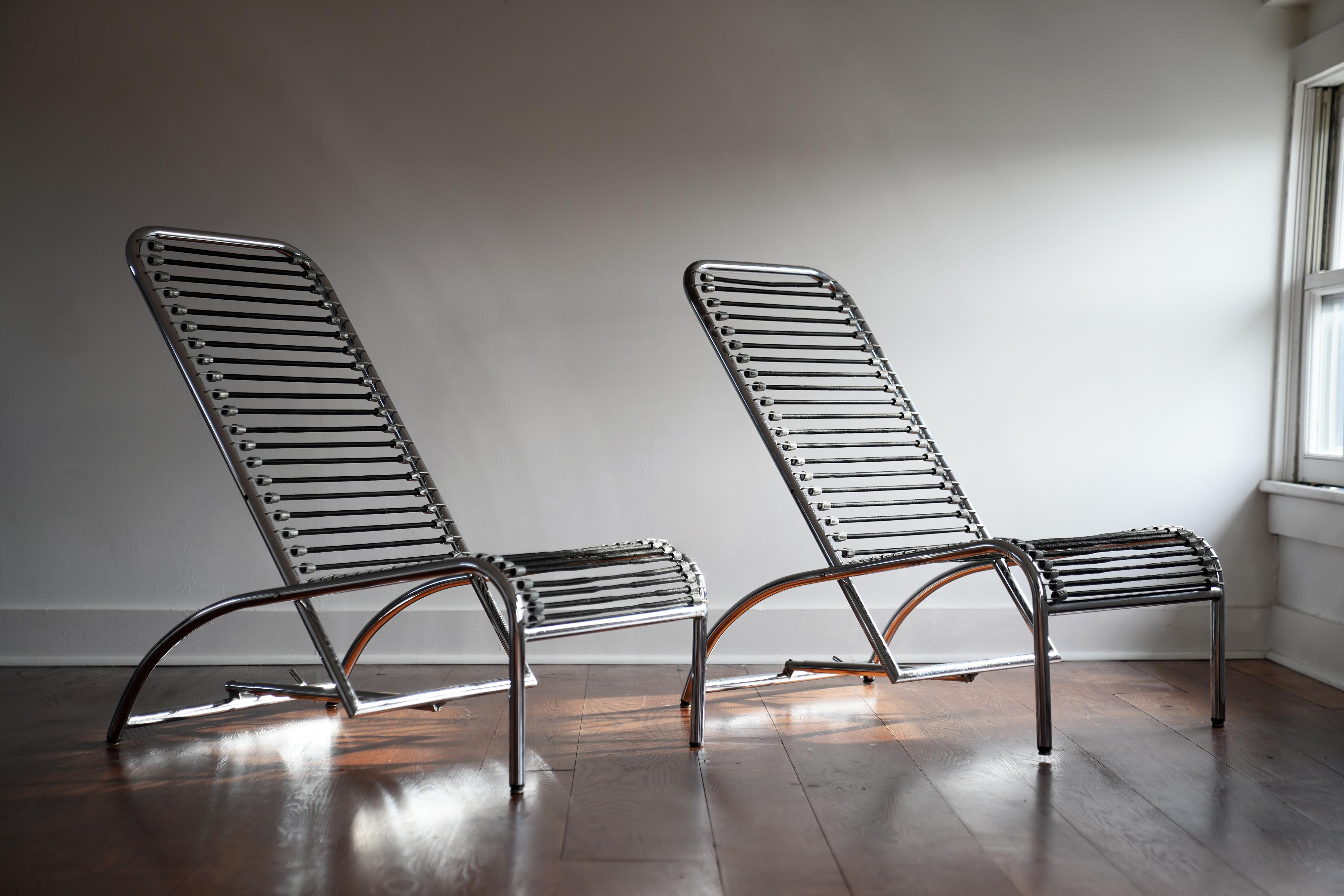 Pr Reclining lounge chairs by René Herbst, France. Bauhaus
