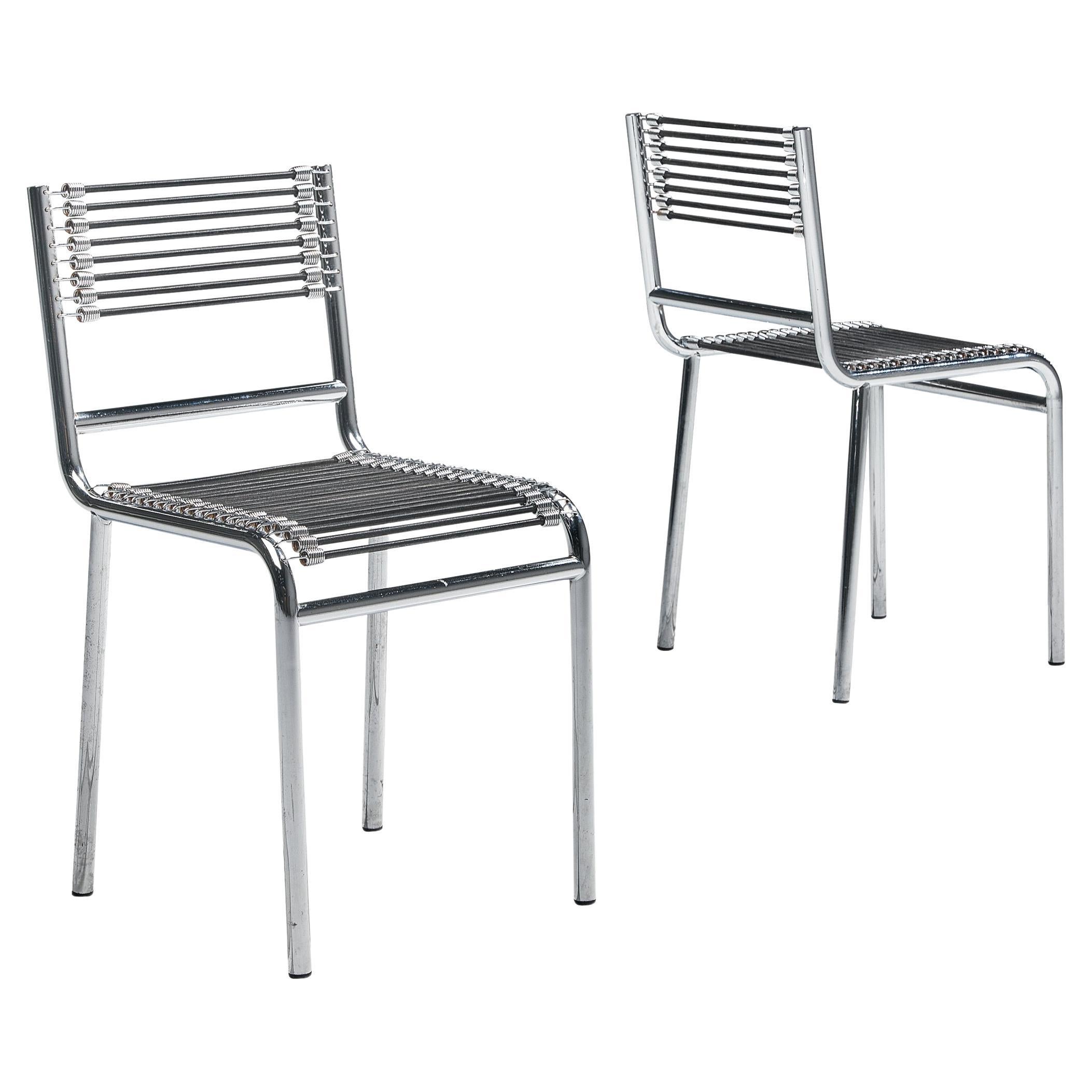 René Herbst Pair of 'Sandows' Dining Chairs in Steel and Cord For Sale