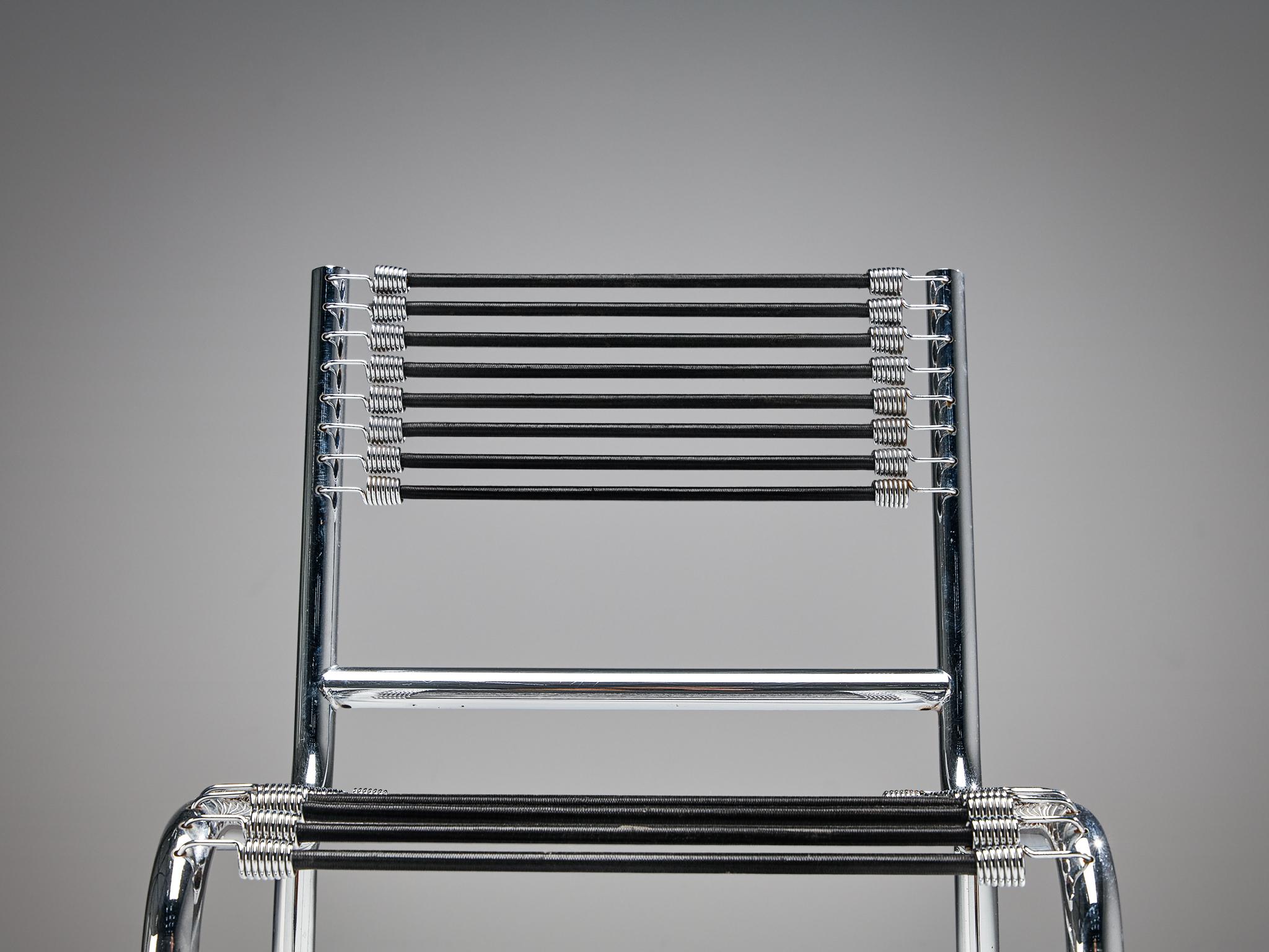 Modern René Herbst 'Sandows' Dining Chair in Steel and Cord  For Sale