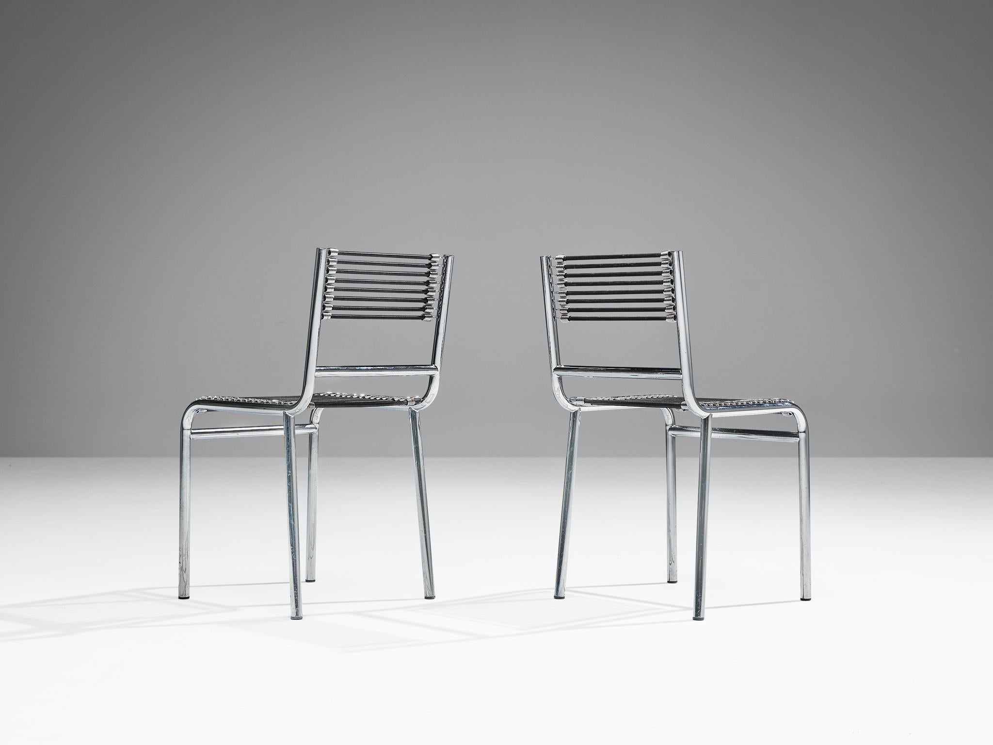 Mid-Century Modern René Herbst 'Sandows' Dining Chairs in Steel and Cord For Sale