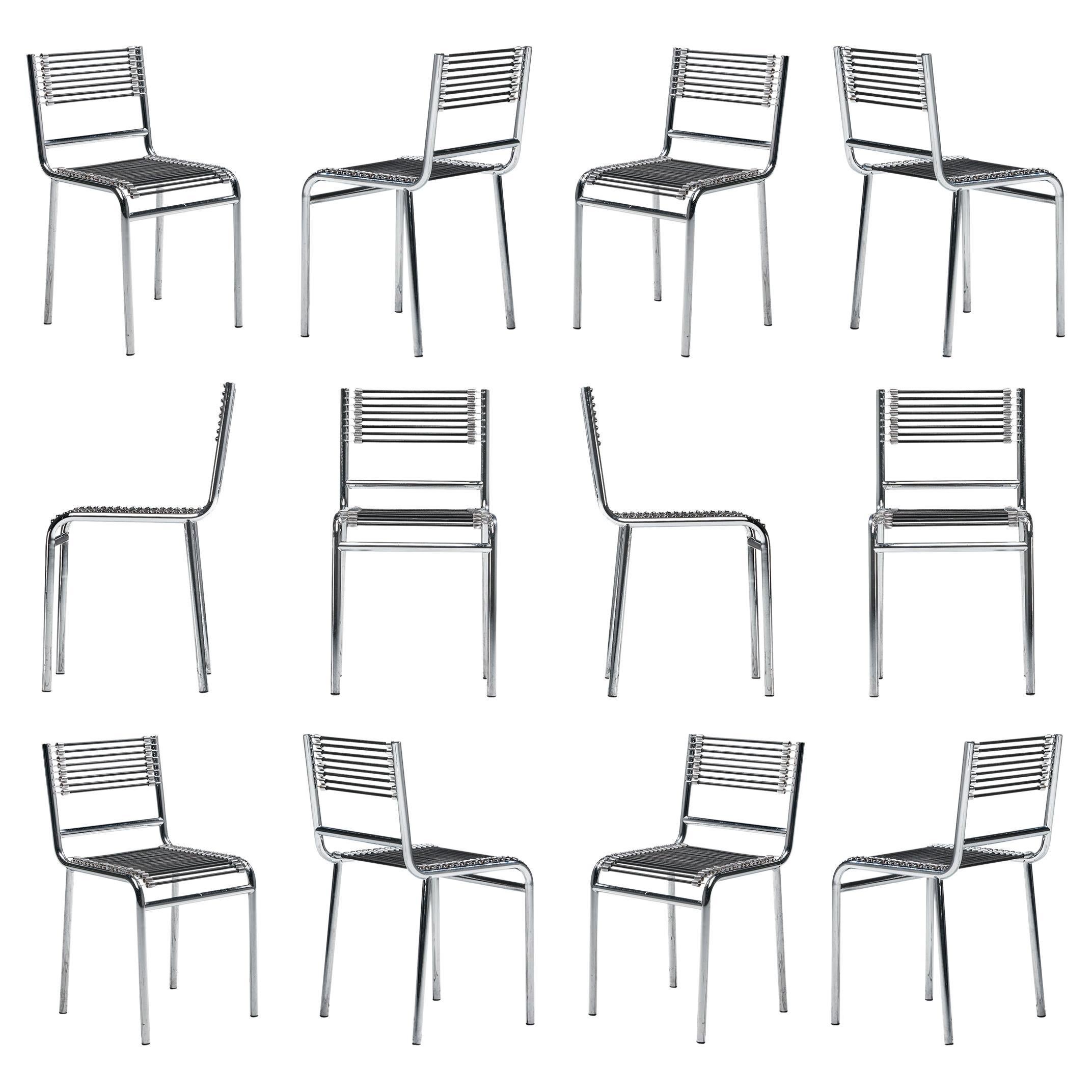 René Herbst 'Sandows' Dining Chairs in Steel and Cord For Sale
