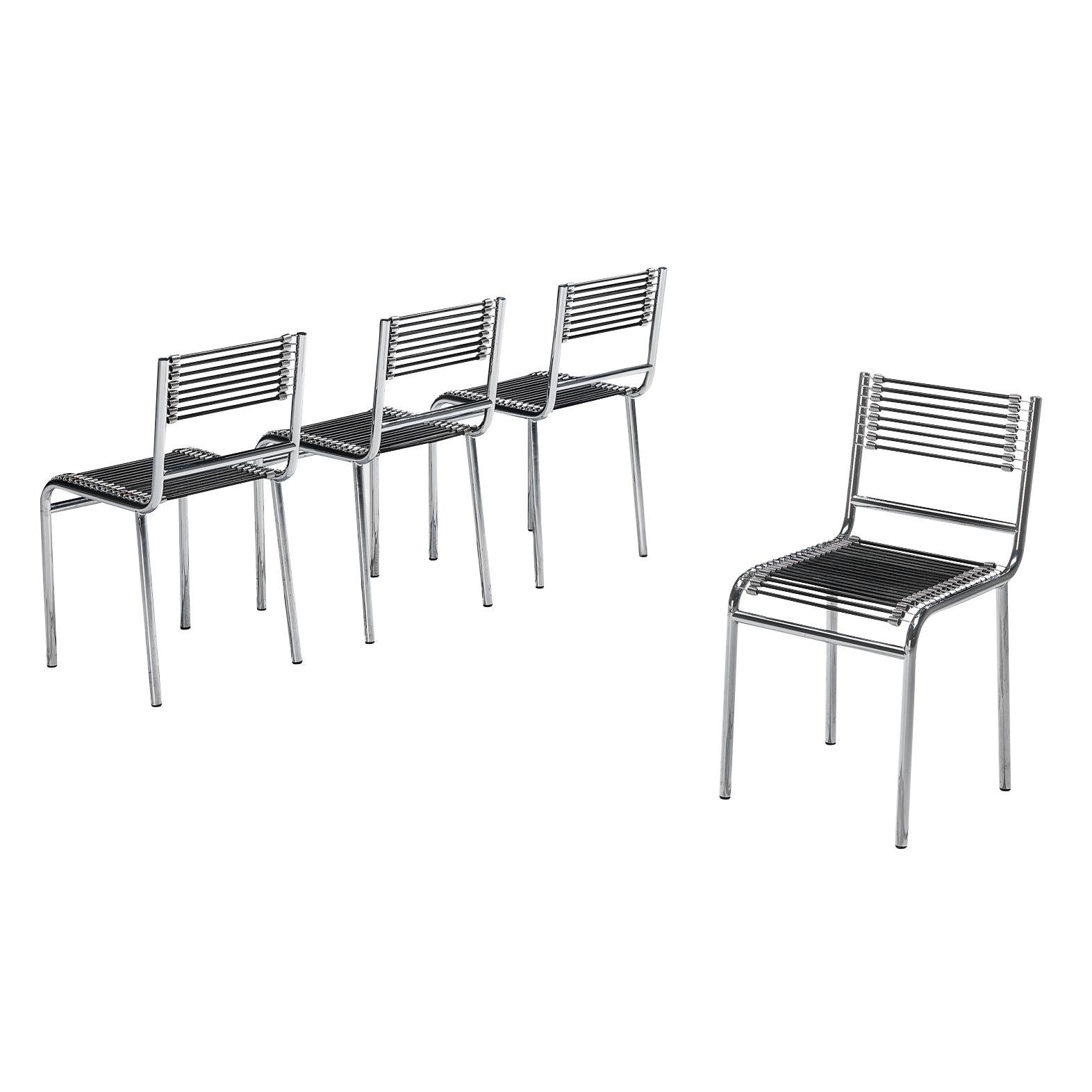 René Herbst 'Sandows' Dining Chairs in Steel and Cord For Sale