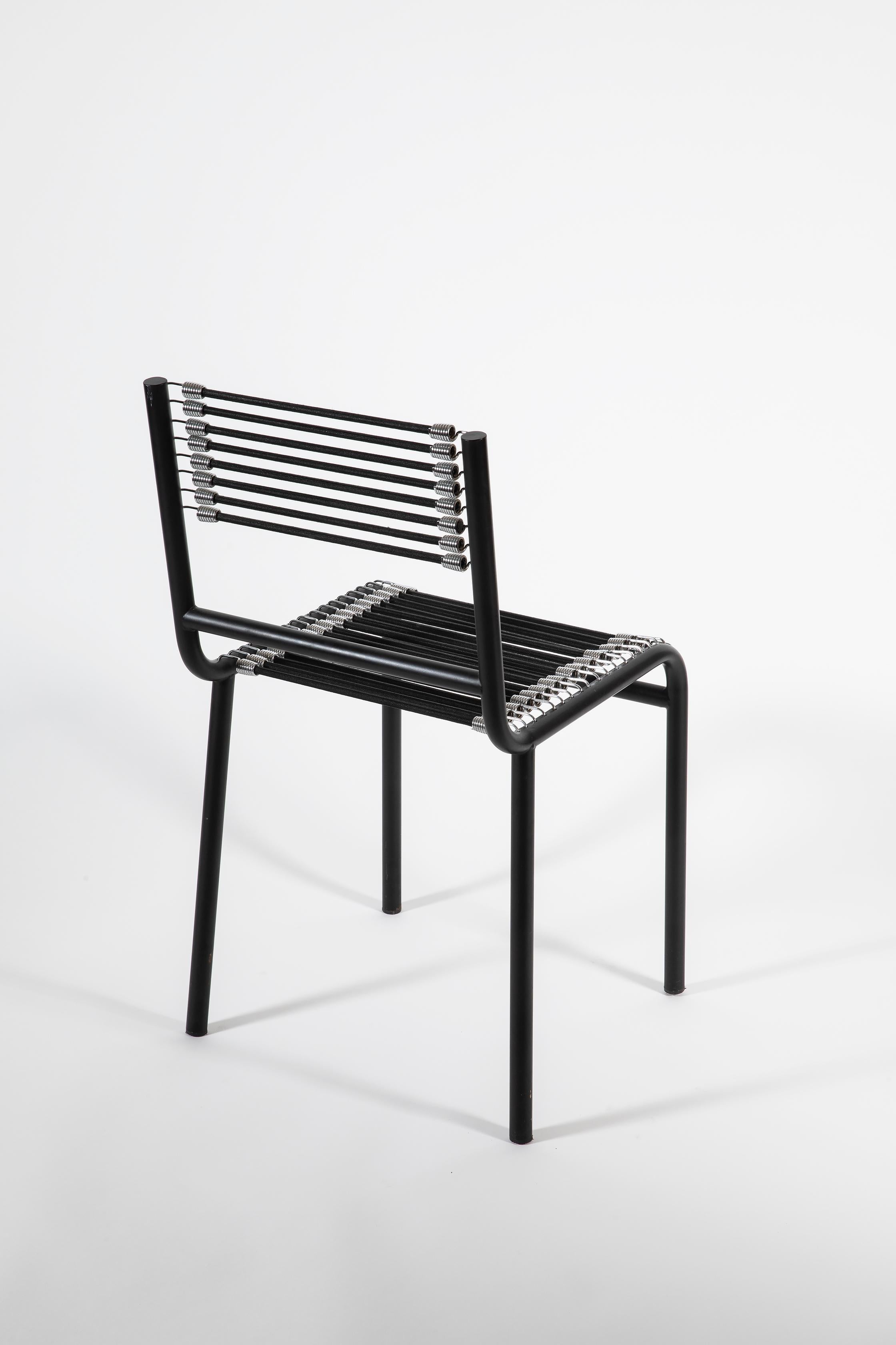 italien René Herbst Ensemble de quatre chaises Sandow en acier noir et caoutchouc pour Pallucco, 1980 en vente